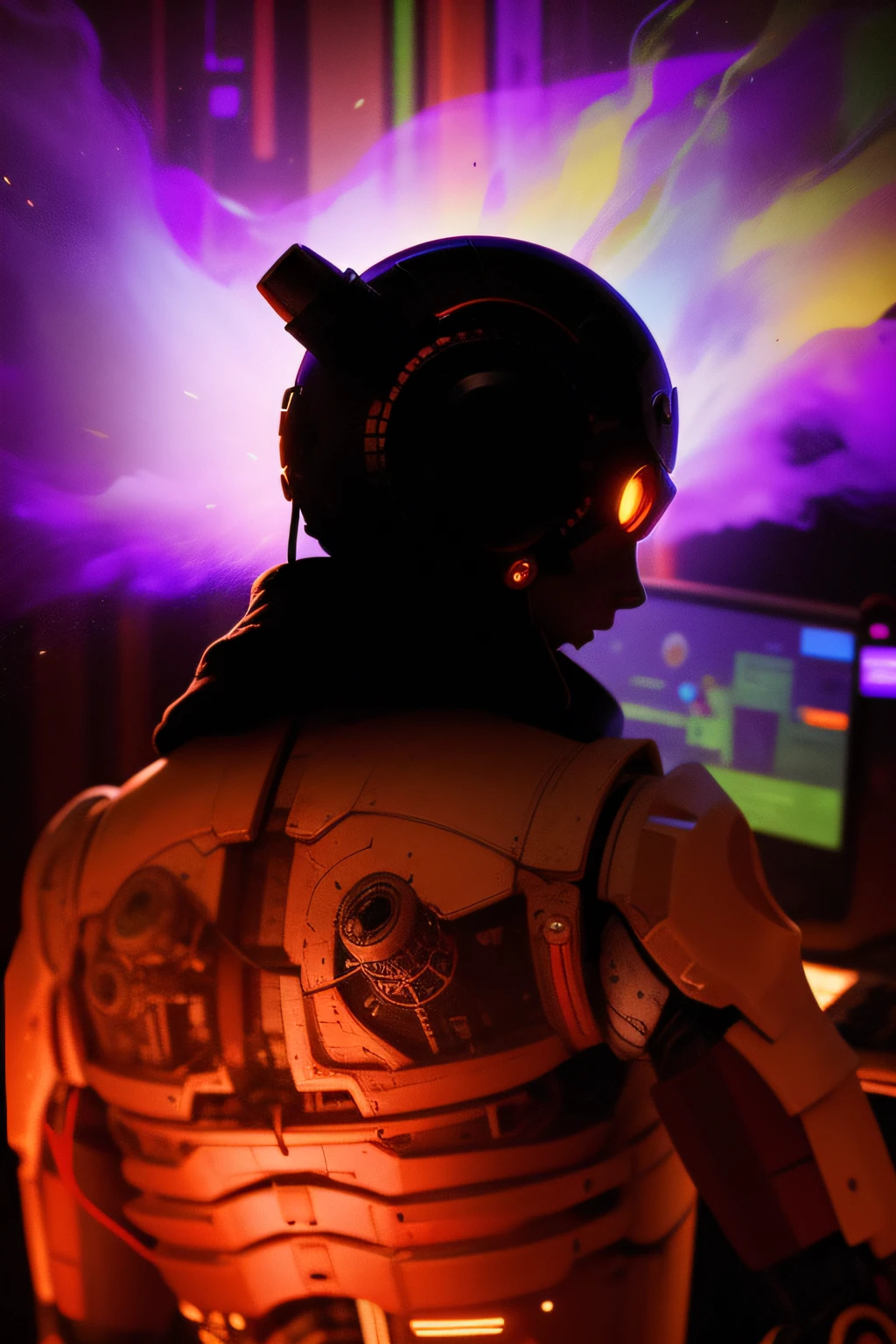 Turn into a technological, cybernetic, technology robot --auto