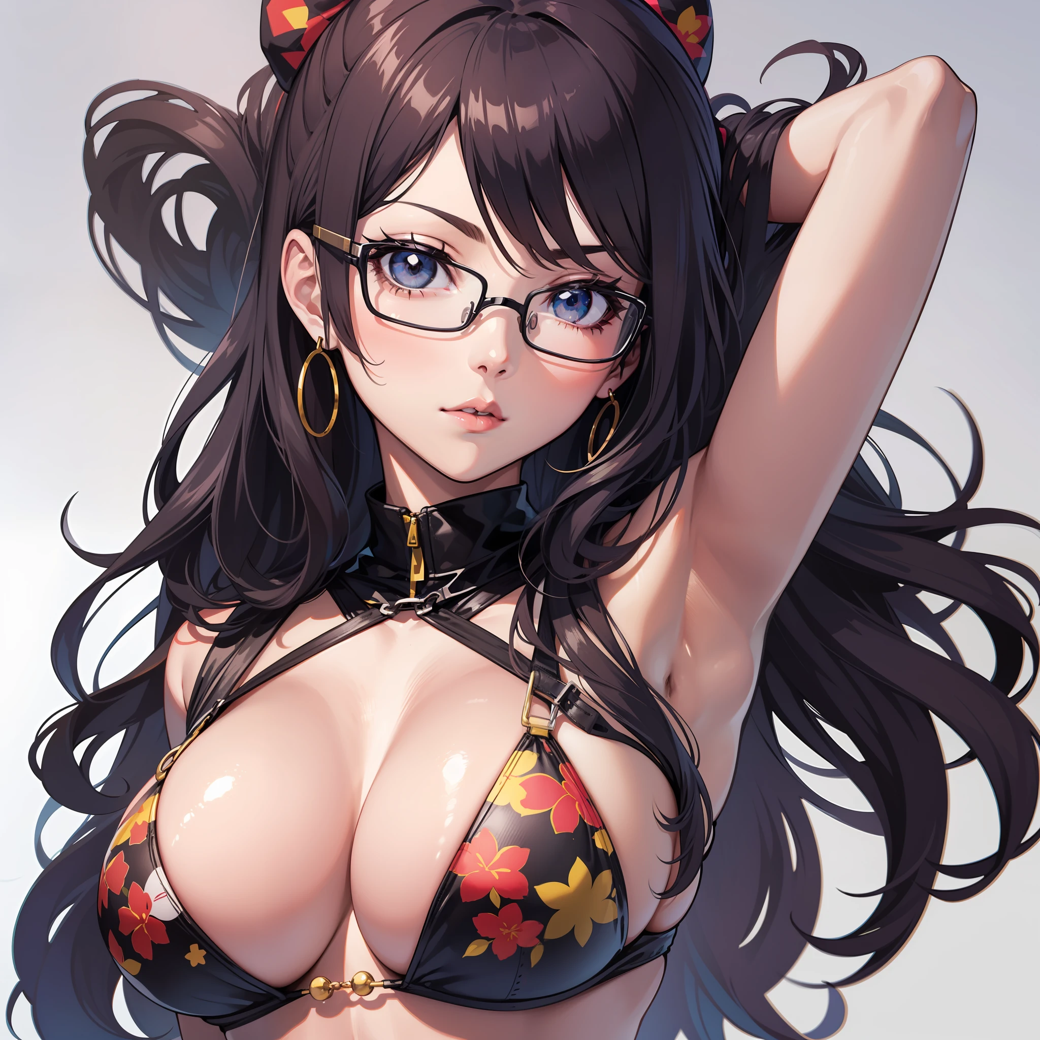 Anime girl, big boob, bikini, glasses, stickers, vector, white background, 3D, sexy, stare, illustrator
