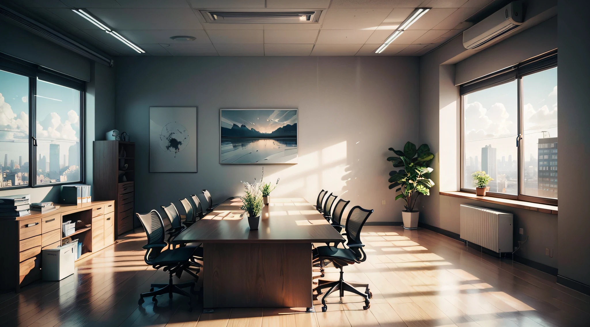 an office room, volumetric light --auto