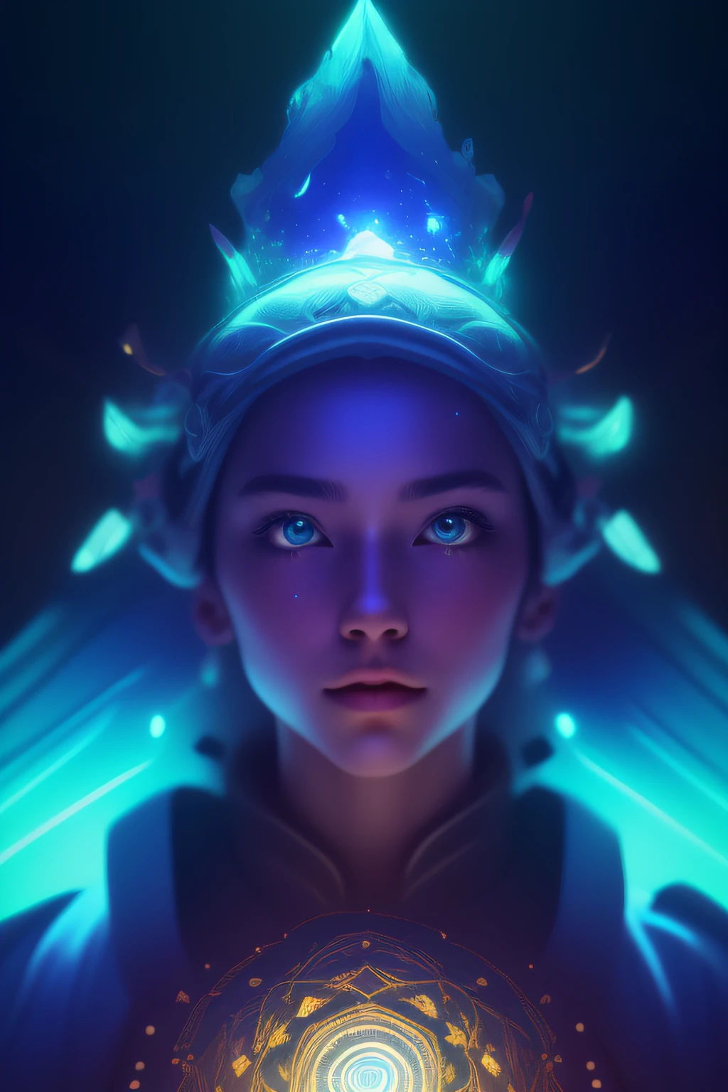 (Masterpiece, Best Quality, Ultra Detailed, High Resolution, Best Illustration), 1 Girl, Absolutely Beautiful, Female Focus, Solo, Facial Hair, Blue Hair, Blue Eyes, Long Hair, Shut Up, Beard, Side Light, Glow Skin, (Glow), (Shiny Skin, Setlik Elements, Nordic Heritage), Ray Tracing, Shirt, Windswept Hair, Detailed Hair, Detailed Face, depth_of_field, Very Detailed Background, Extreme Light and Shadow, (Detailed Eyes) , Perfect Anatomy, (Zendra, Mandala, Tangled, Tangled), Dynamic Angle, Wide Angle, Upper Body, Cityscape, Extreme Light and Shadow, Night Sky