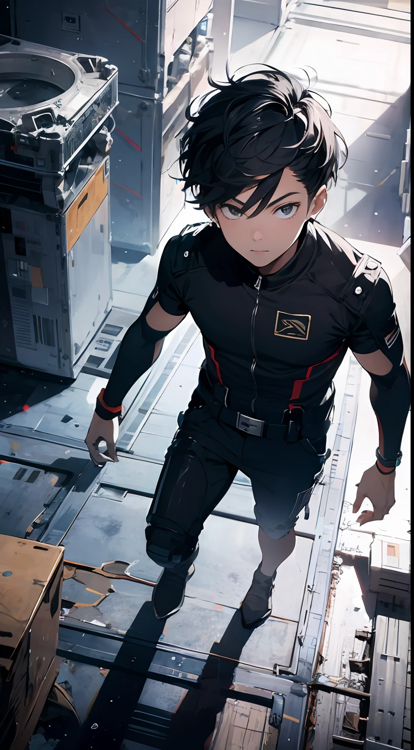 ridiculous resolution, high resolution, (masterpiece:1.4), super detailed, 1boy, seen from above, space, floating, --v 6