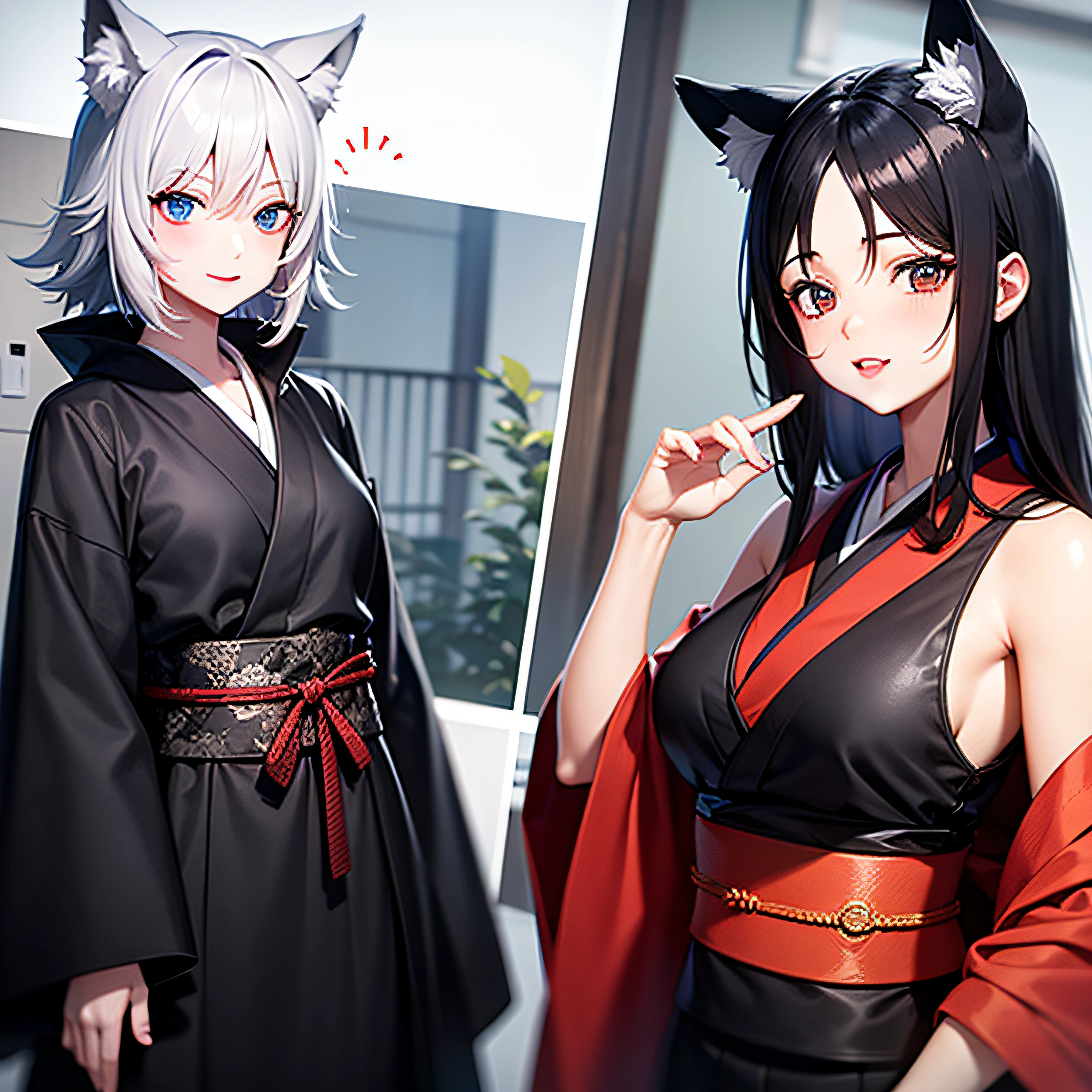 an anime weight with wolf orehas black black kimono hair