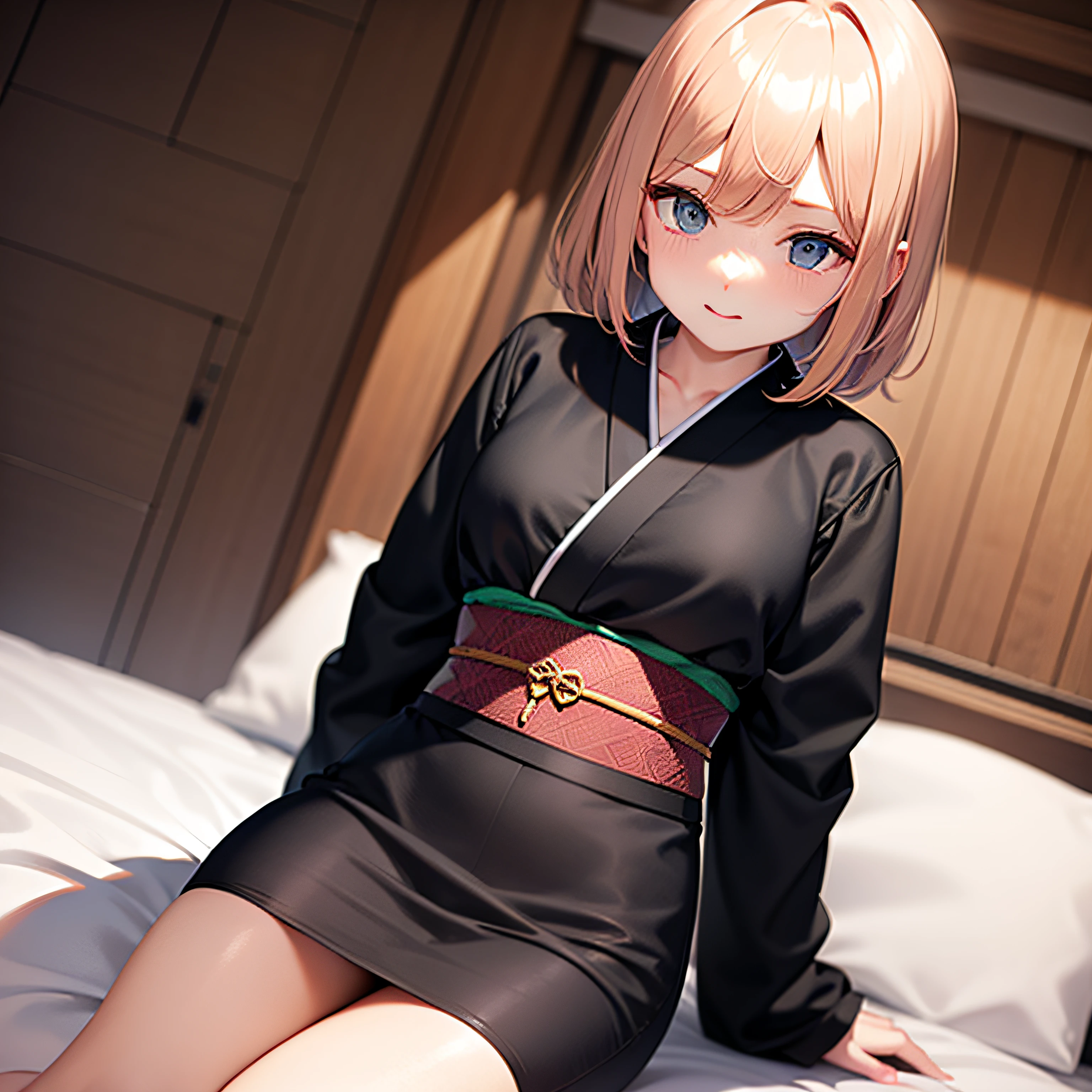 an anime weight with wolf orehas black black kimono hair