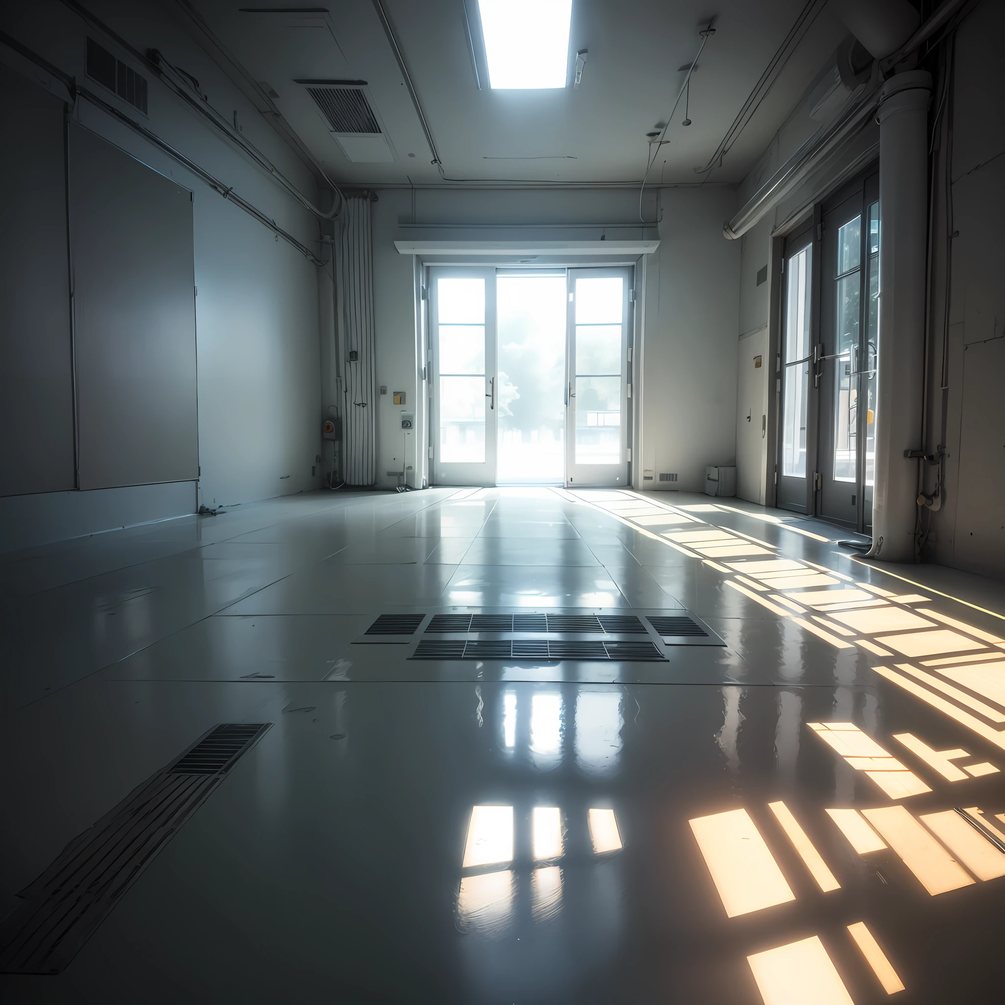 template factory floor, empty, ultra-relaista, 4k, rays of light --auto