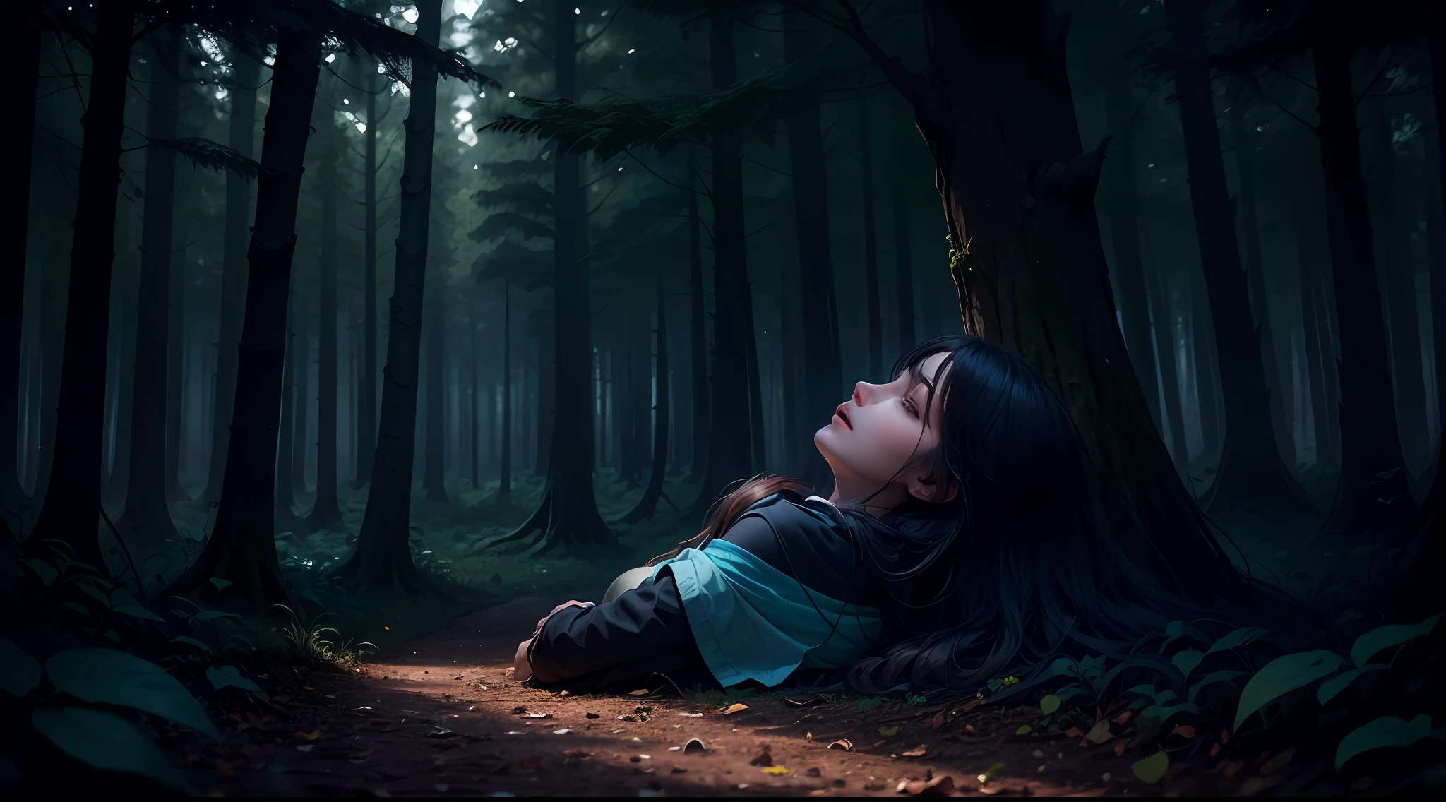 Fainting woman in the middle of the dark forest --auto