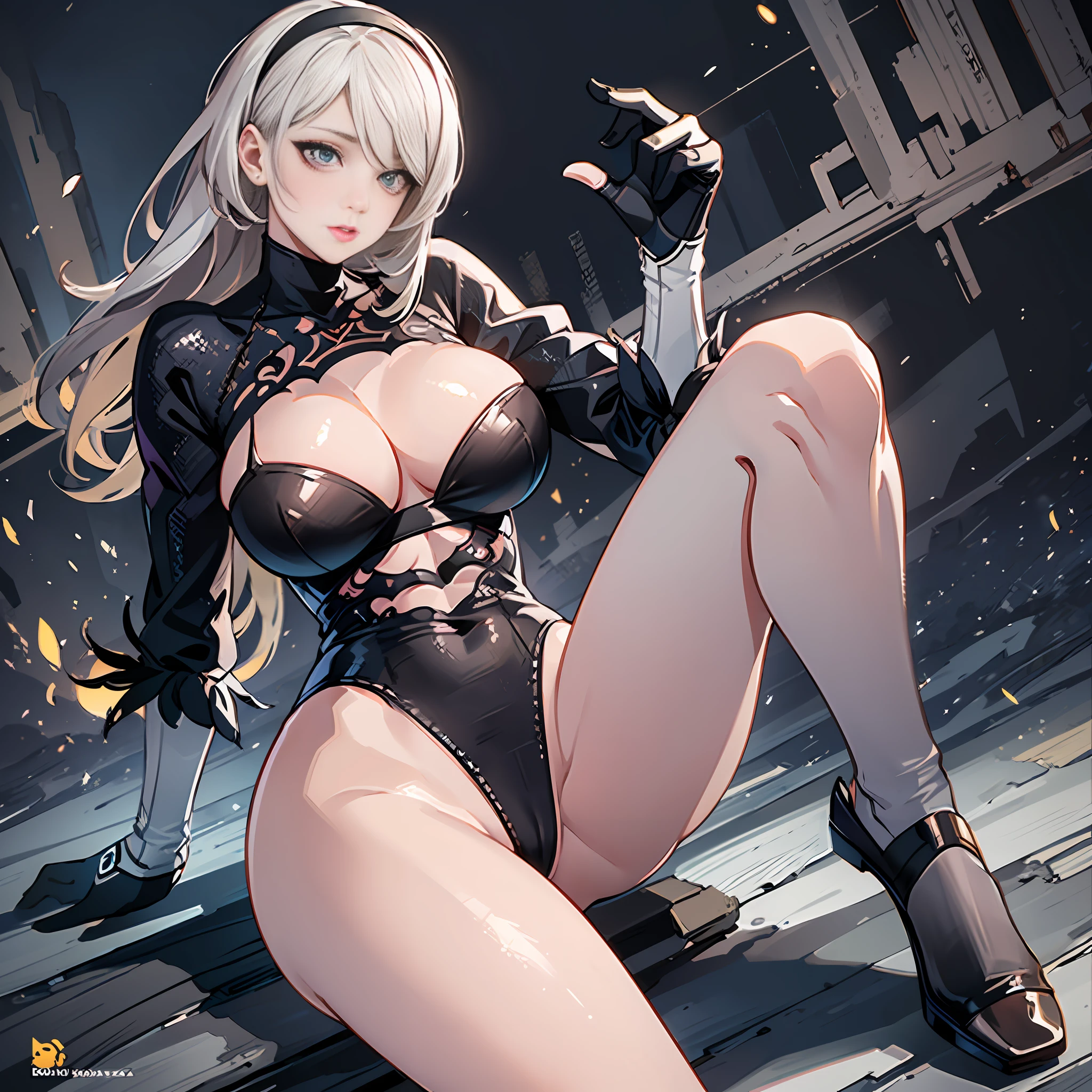 Realistic artwork , a woman in sexy lace clothes with extremely detailed details, 2b, 2b, 2b nier automata, nier 2b, 2b from nier automata, 2b from nier automata, cute sexy butters, nier : automata inspired, neil, nier: automata inspired, extremely detailed art, nier automatic artwork with extremely detailed legs 5, crouching, legs open, high heels, beautiful facial features, extreme face, Guillem H. Pongiluppi, high quality digital concept art, by Bayard Wu, concept art wallpaper 8K, 8K HD wallpaper digital art, (dynamic angle: 1.4), depth of field exotic_Dance, PerfectNwsjMajic, (Obra-prima, top quality, best quality, official art, Beauty and Aesthetics: 1.2), Extreme Detail, Colorful, Supreme Detail, Obra-prima, Best Quality t, Reality, Asian Goddess, Soft Curved Shape, Movie Goddess Body Shot, Beautiful Goddess, Extremely Detailed Goddess Shot, Realistic, 1girl,] glowing eyes, huge breasts, hair between eyes, long hair, View viewer, (shiny skin), (Masterpiece: 1.4), (Best Quality: 1.4) ,,, Facigirl, Red Lips, (: 1.5), (Clear Areola), Chubby, Huge, Sweaty, Fleshy Astock, Plump Body