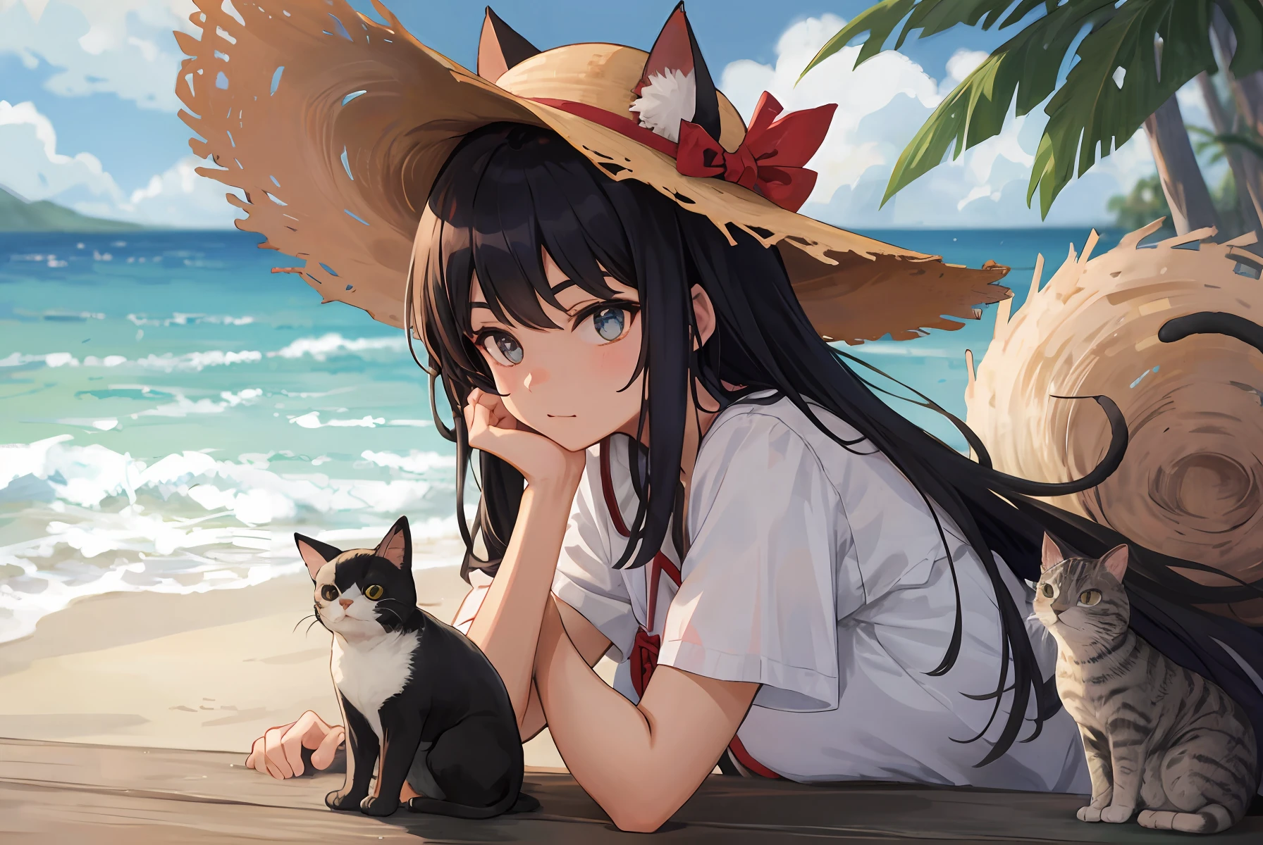 Cat with straw hat