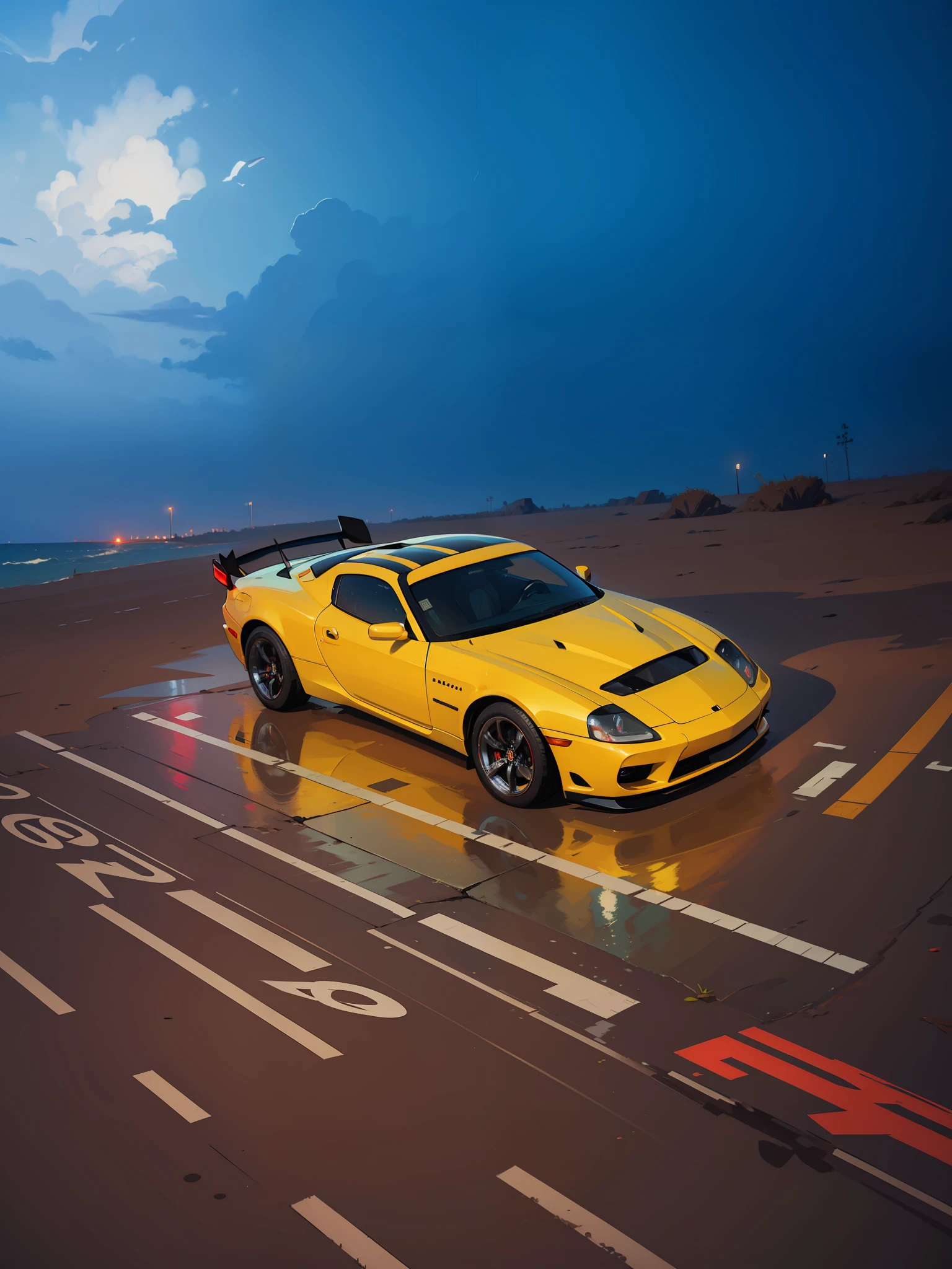 Sports Car, Retro, Full Color, Multicolor, Artificial, Superior Detail, Super Quality, Fine Details, Highlights, Neon Lights