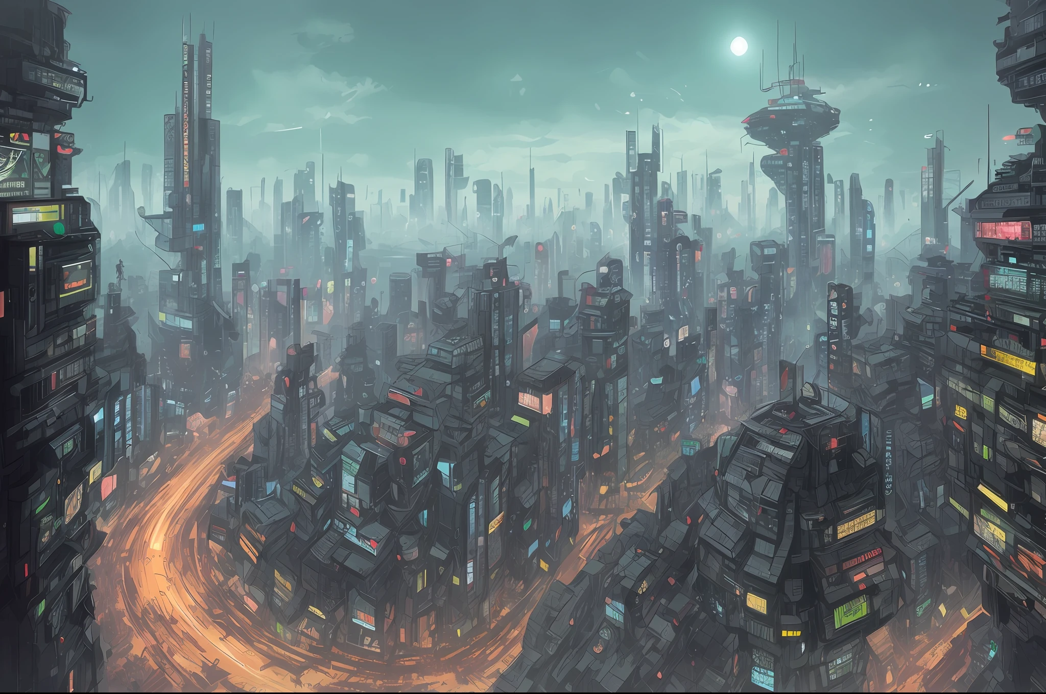 A futuristic desopian city formed by reverse engineering of an extraterrestrial civilization exploited and enslaved by humans (blade runner, cyberpunk, akira)