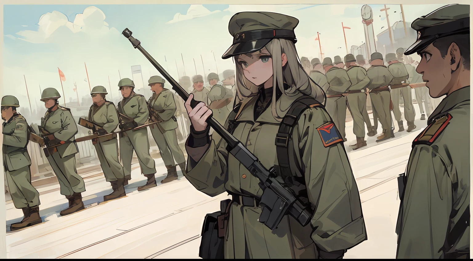 ((4k, masterpiece, top quality)), a lot of soldiers, background white,