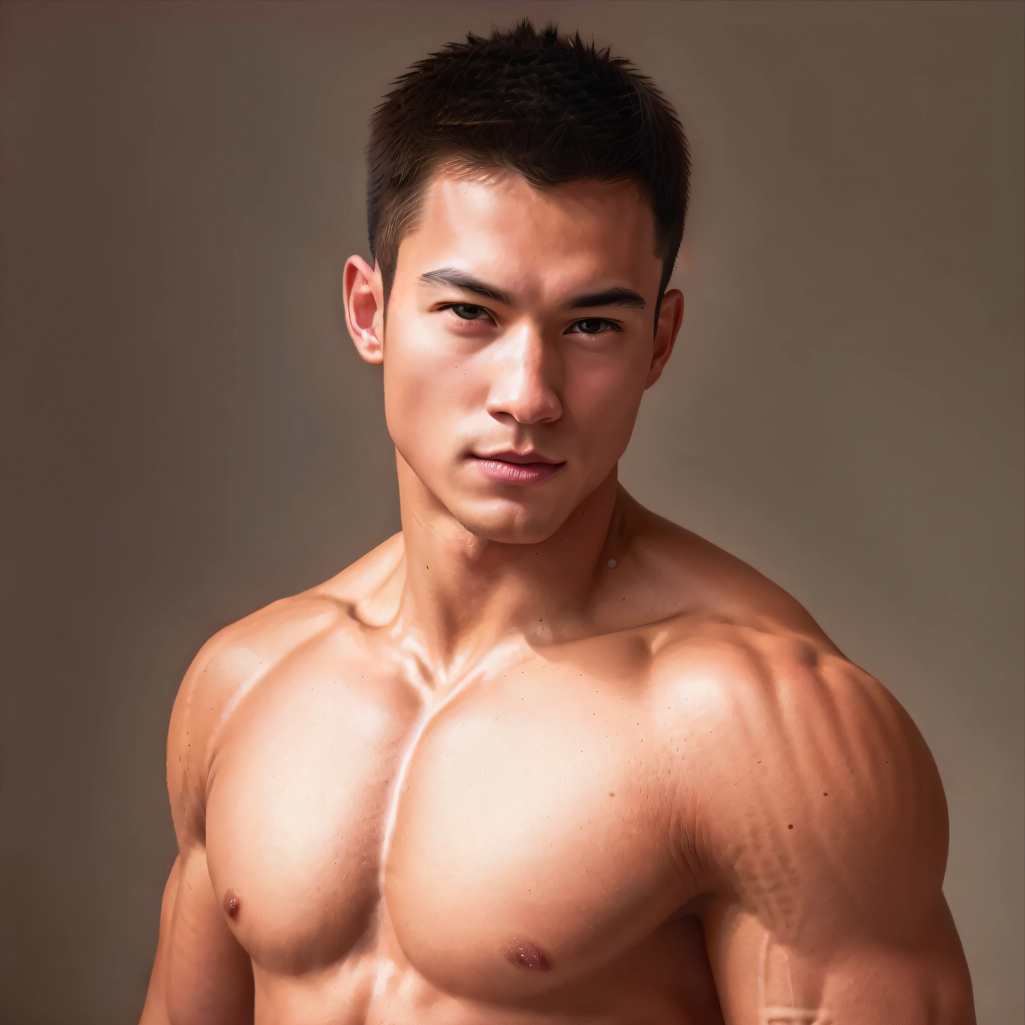 1man,
a young topless muscular male, (high detailed skin:1.2),
in camera studio with 3 flash,
soft lighting,
masterpiece, best quality, 8k uhd, dslr, film grain, Fujifilm XT3
photorealistic painting art by midjourney and greg rutkowski