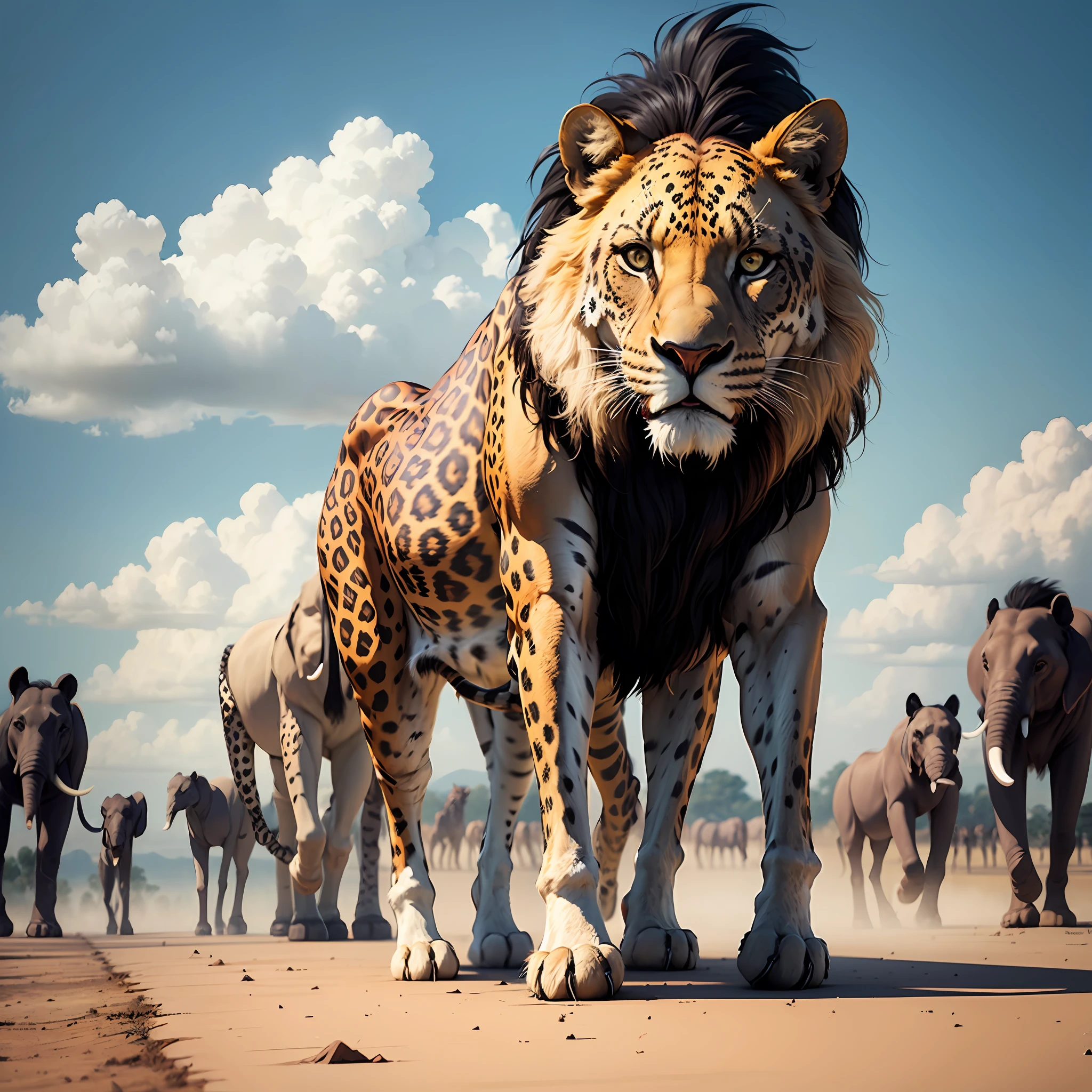 Several types of animals, lion, elephant, jaguar, antelope a 9:16 aspect ratio image --auto