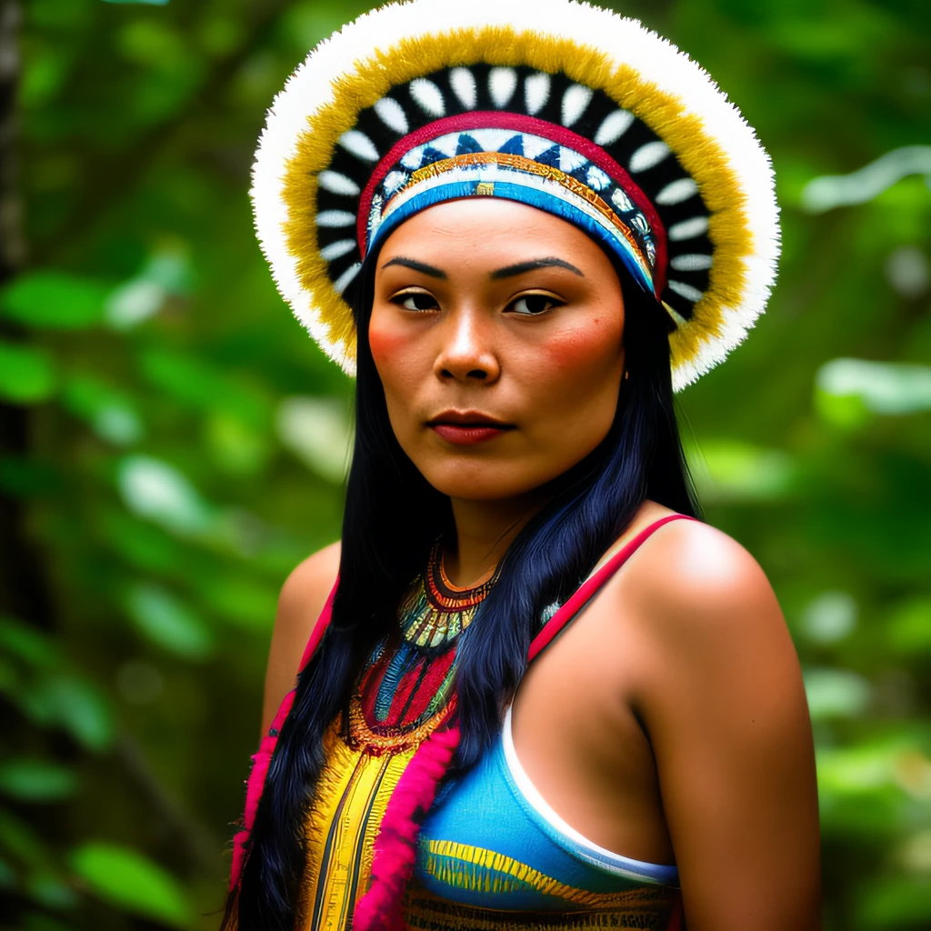 brazilian indigenous woman, portrait, amazon, 90s footage, vcr, vhs, tv news report, daylight, video quality, washed footage, found footage, useful camera, techno party, psy trance, psychedelic, aya huasca, guerrilla, jungle, betamax, dslr, soft lighting, high quality, film grain, Fujifilm XT3, yanomami