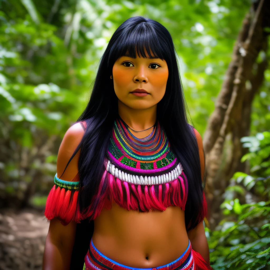 brazilian indigenous woman, portrait, amazon, 90s footage, vcr, vhs, tv news report, daylight, video quality, washed footage, found footage, useful camera, techno party, psy trance, psychedelic, aya huasca, guerrilla, jungle, betamax, dslr, soft lighting, high quality, film grain, Fujifilm XT3, yanomami