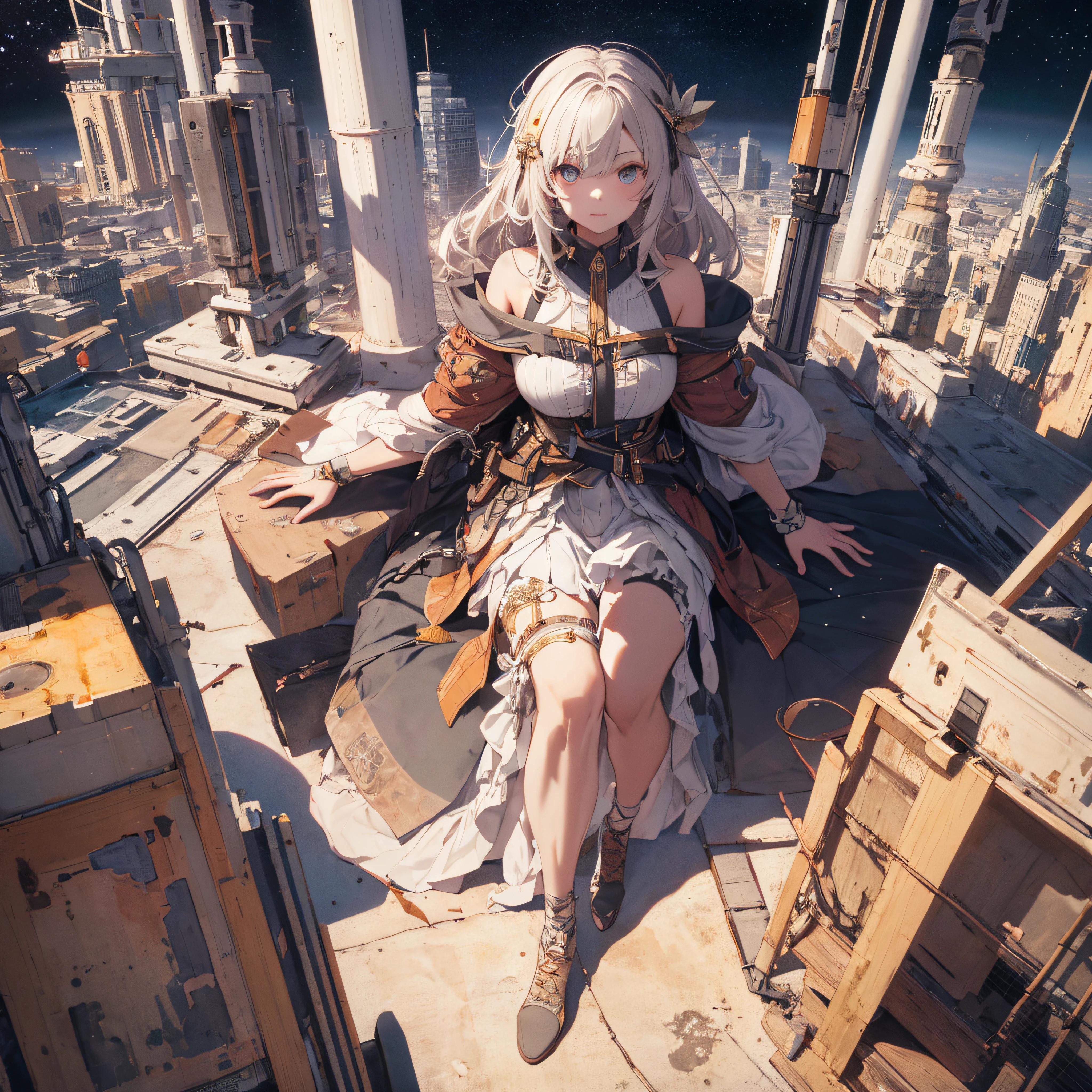 absurd res, high res, (masterpiece:1.4), ultra-detailed, 1girl, from above, space, floating