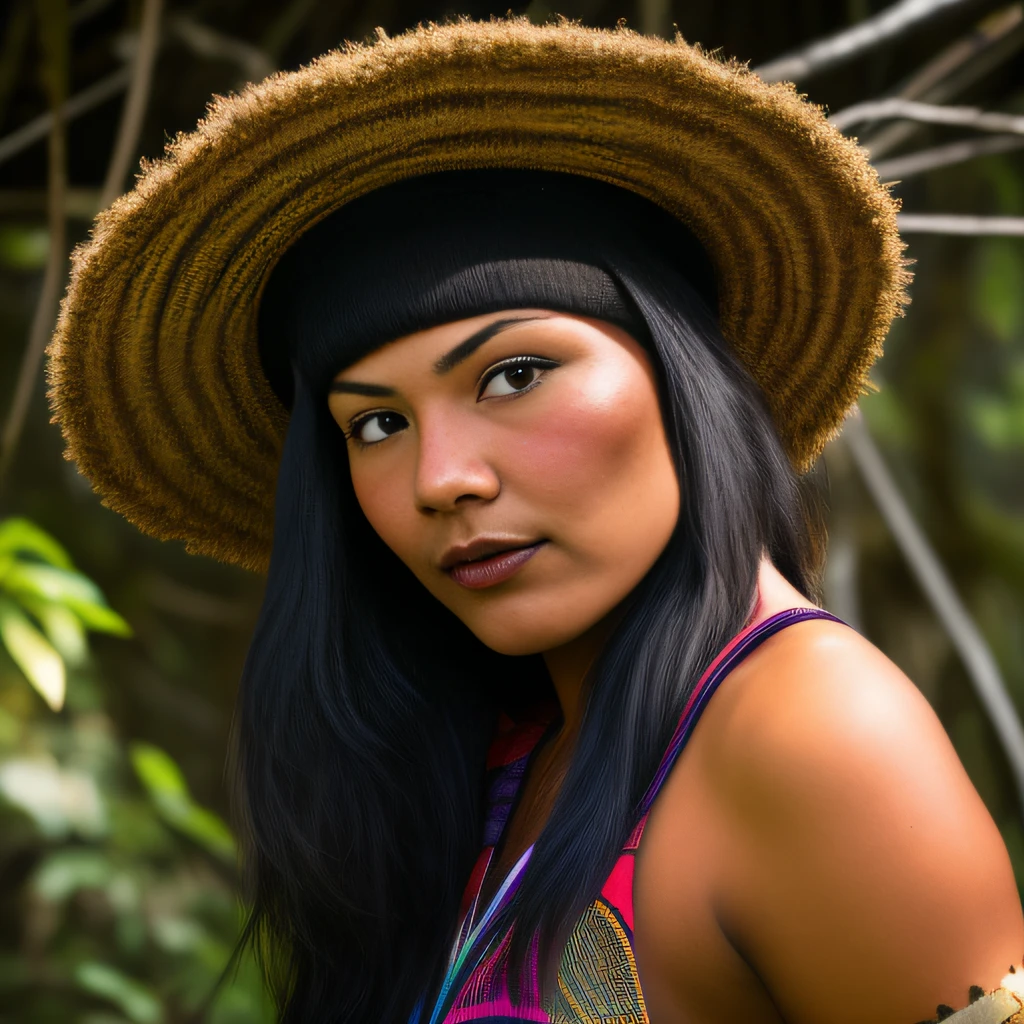 young indigenous brazilian, portrait, amazon, footage of the 90s, vcr, vhs, tv news report, daylight, video quality, washed footage, found footage, useful camera, techno party, psy trance, psychedelic, aya huasca, guerrilla, jungle, betamax, dslr, soft lighting, high quality, film grain, Fujifilm XT3, yanomami