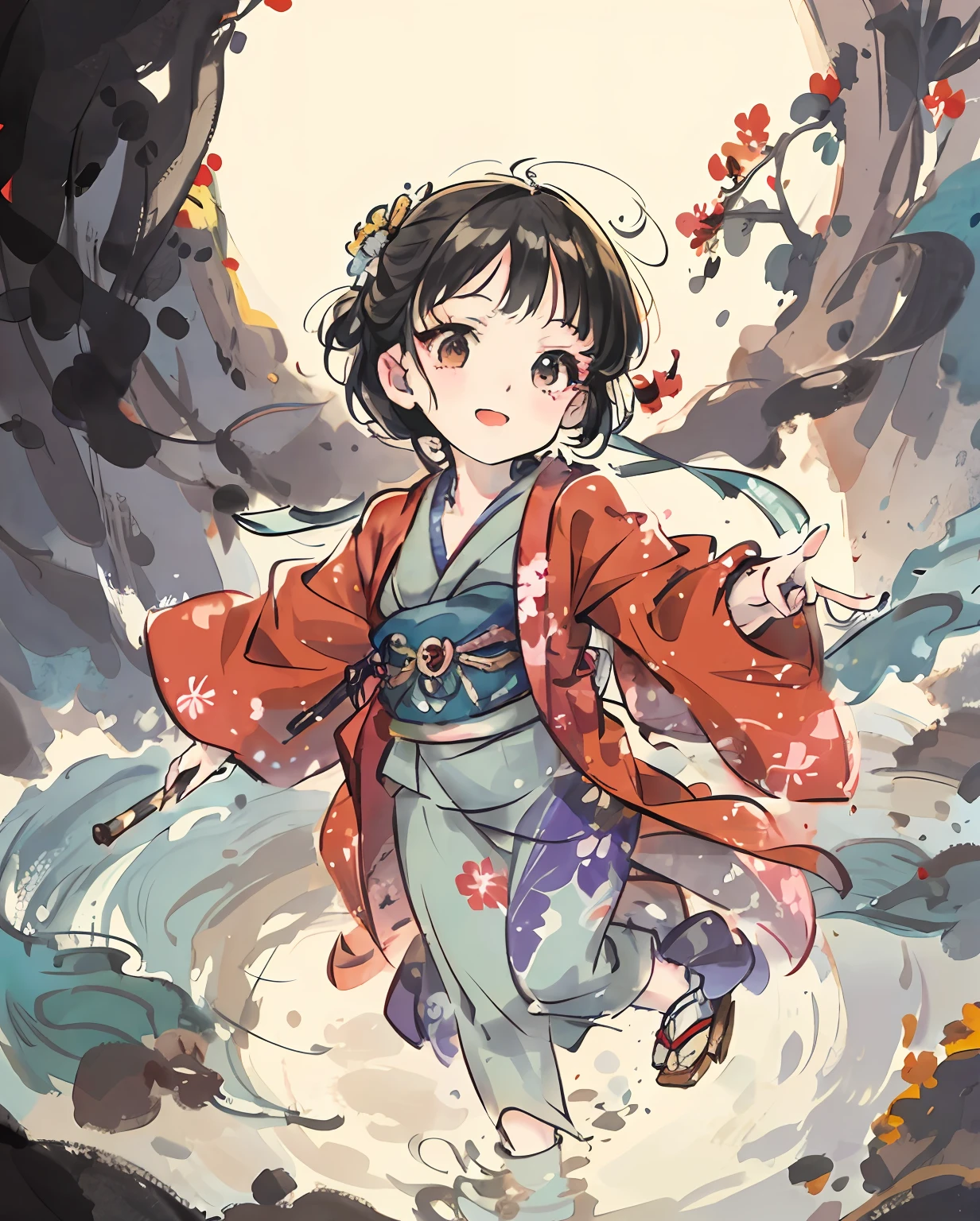 a close up of a person in a kimono walking in the water, artwork in the style of guweiz, beautiful anime artwork, a beautiful artwork illustration, anime illustration, kawacy, anime visual of a cute girl, guweiz, digital anime illustration, adorable digital painting, pixiv contest winner, anime fantasy illustration, beautiful anime art, beautiful character painting