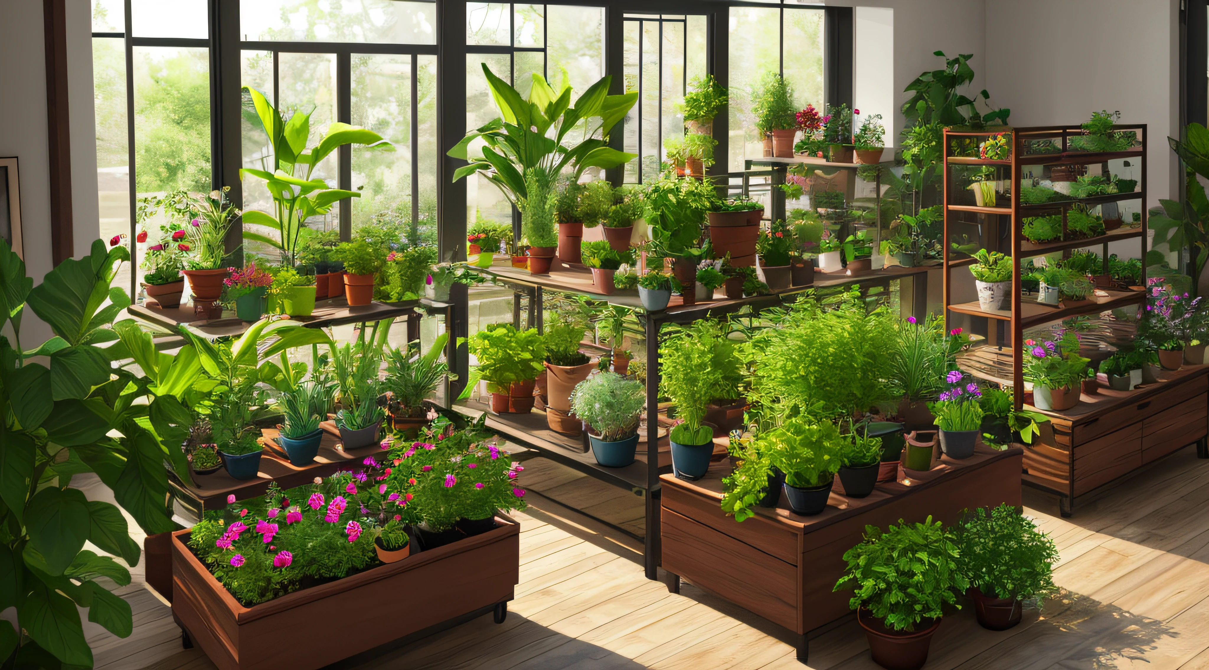 a nursery with plants for sale, realistic image, 8k render