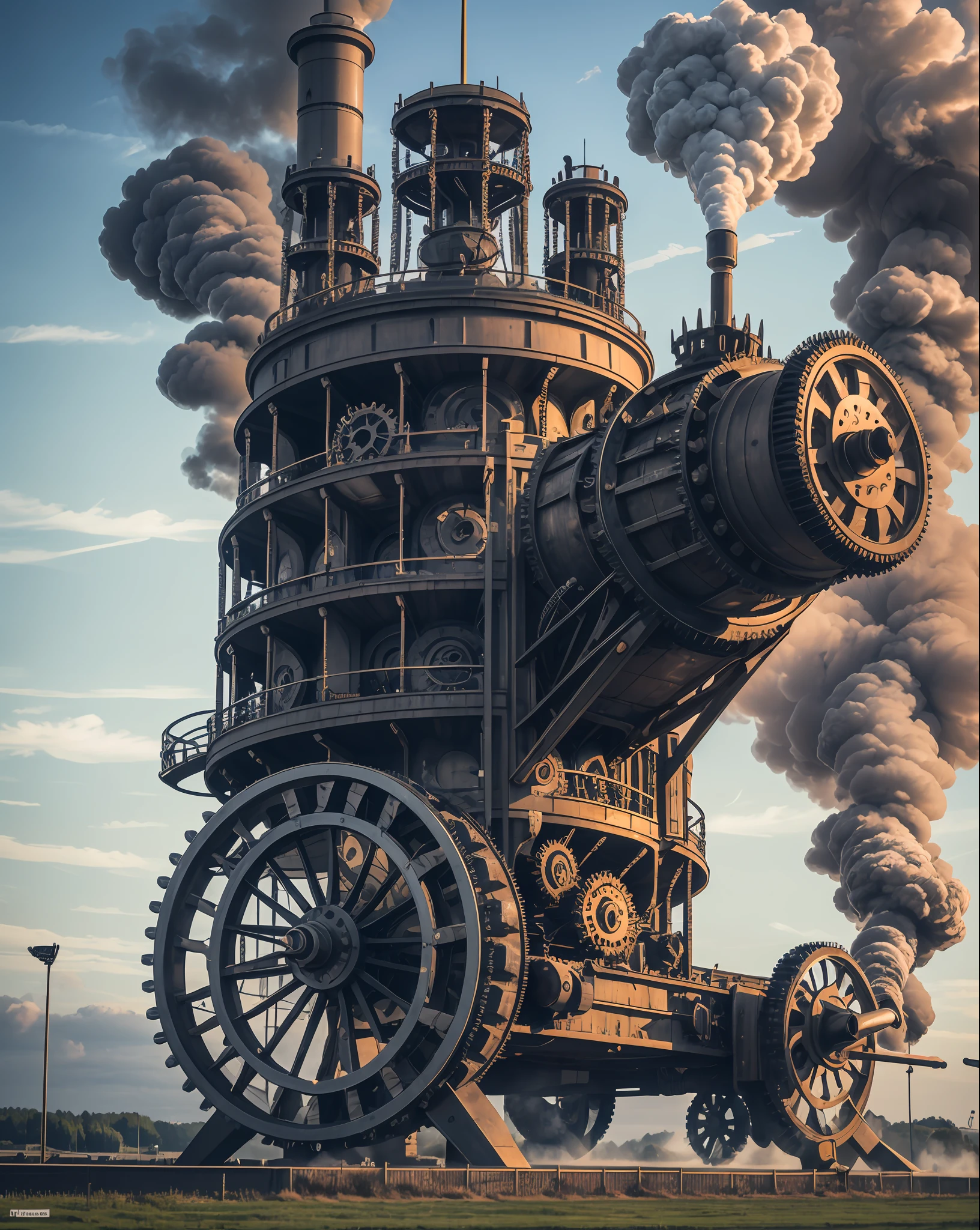 (Germany)1.4, a towering mechanical monstrosity adorned with gears and cannons, emitting billows of steam from its joints.