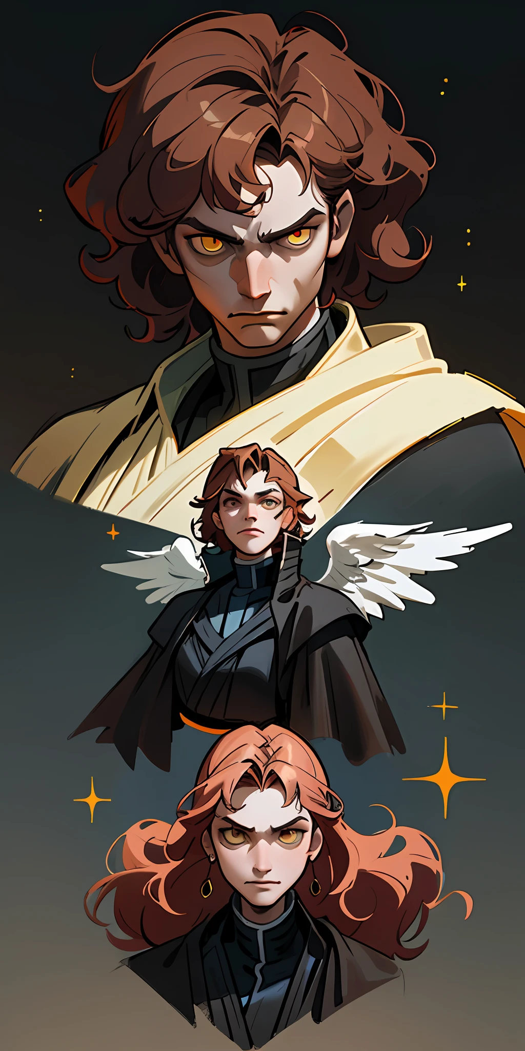 Best Quality, Masterpiece, Fallen Angel of Alexandre Cabanel, Digital Art by Zahari Zograf, DeviantArt Contest Winner, Fantasy Art, Character Concept Art, Digital Painting, Epic Scifi Fantasy Character Concept Art, Epic Fantasy Science Fiction Character Illustration, Galactic Villain, Emperor of Known Evil, Science Fantasy Painting, Fallen Angel Similar to Anakin Skywalker, fallen angel, fallen angel of Alexandre Cabanel, galactic crusader, Anakin Skywalker as a sith lord, big curly brown hair, evil dark yellow eyes, evil eyes, sith eyes, hate eyes, character concept art