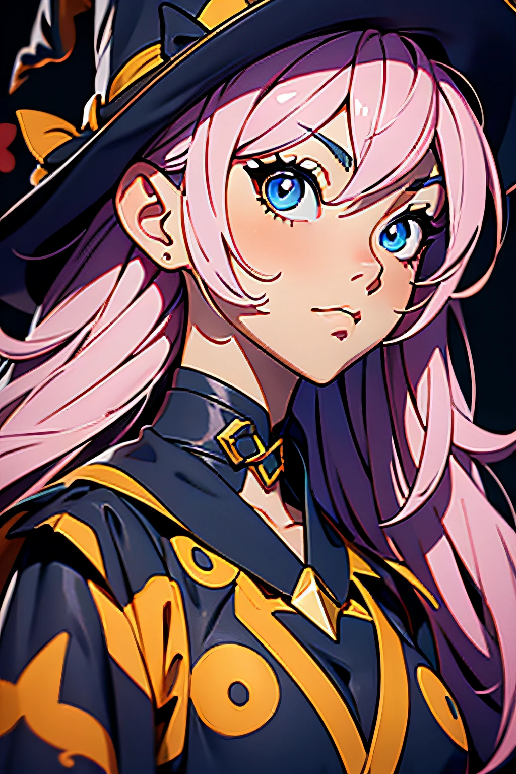 Witch Girl, Halloween Pumpkin, colorful hair, innocent, shy, Anime girl with colorful hair and a colorful dress, RossDraw vibrant pastel, vibrant RossDraw Cartoon, 4K anime style, cute anime portrait, colorful Artgerm!!, ! dream artgerm, beautiful anime girl, anime style digital art, anime art 4k wallpaper, anime art 4k wallpaper, anime digital art, extremely detailed artsolo, 1girl, cinematic lighting, detailed background, beautiful detailed eyes, bright pupils, (an extremely delicate and beautiful), (beautiful and detailed eye description), ultra-detailed, masterpiece,)),