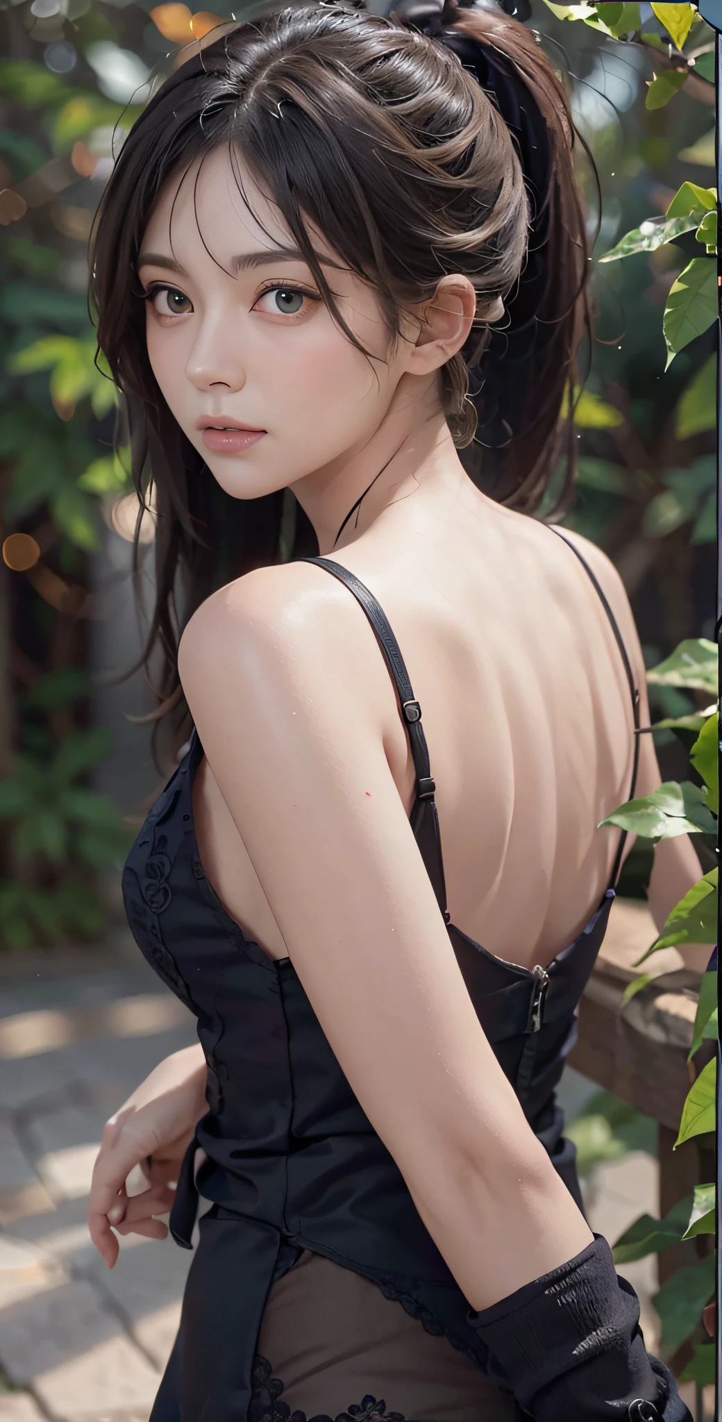 (((sfw))),8k, RAW photo, best quality, masterpiece, high detail RAW color photo, professional photograph, (realistic, photorealistic:1.37), (high detailed skin:1.2), high resolution, beautiful detailed eyes, (hard focus:1.4), (sharp focus:1.4),
photoreaslistic , (8K UHD:1.2) , shape focus
 (amazing awesome exquisitely extremely finely hyper intricate super ultimate ultra wonderful detailed:1.4) , High quality shadow, 
parted_lips, slender face,
(disheveled hair), Bangs with layers, Low ponytail, Light green eye color, suggestive look,
(upper body),  pov, (((depth of field))), pale and lustrous skin, 
18yo teen age,
huge breasts,
bokeh, lens flare, (vignette:0.8), dramatic lighting, cinematic lighting, back light, professional lighting, physically-based rendering, ulzzang-6500-v1.1, pureerosface_v1.