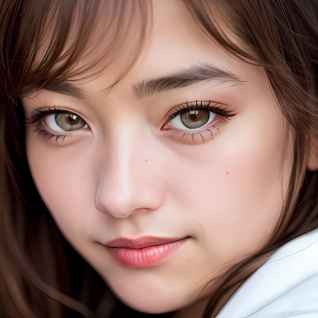 Looking at the audience, light makeup, realism, realistic photos, professional color correction, 8K, F2.4 aperture, 35mm lens, realistic real face, only the face area is included.