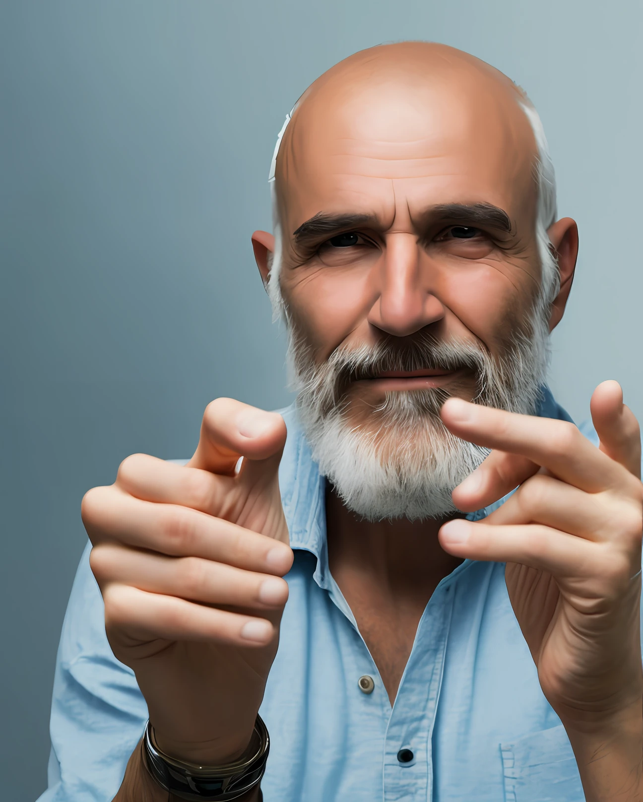 man with finger to sima