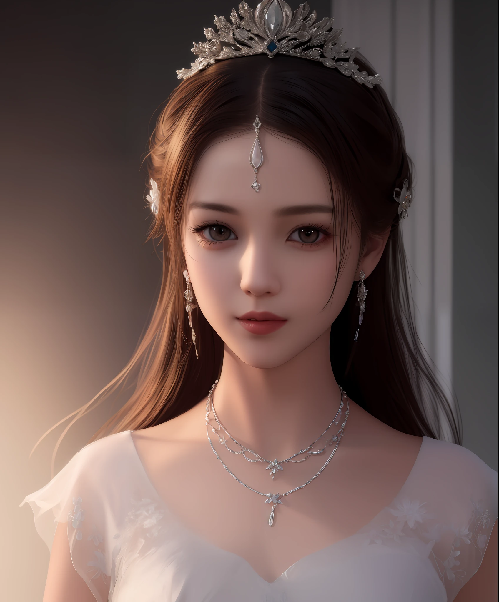Best quality, masterpiece, high resolution, 1girl, porcelain dress, hair accessories, necklace, jewelry, beautiful face, on the body, Tyndall effect, realistic, dark studio, edge lighting, two-tone lighting, (high detail skin: 1.2), 8k UHD, dslr, soft light, high quality, volumetric light, candid, photo, high resolution, 4k, 8k, background blur,