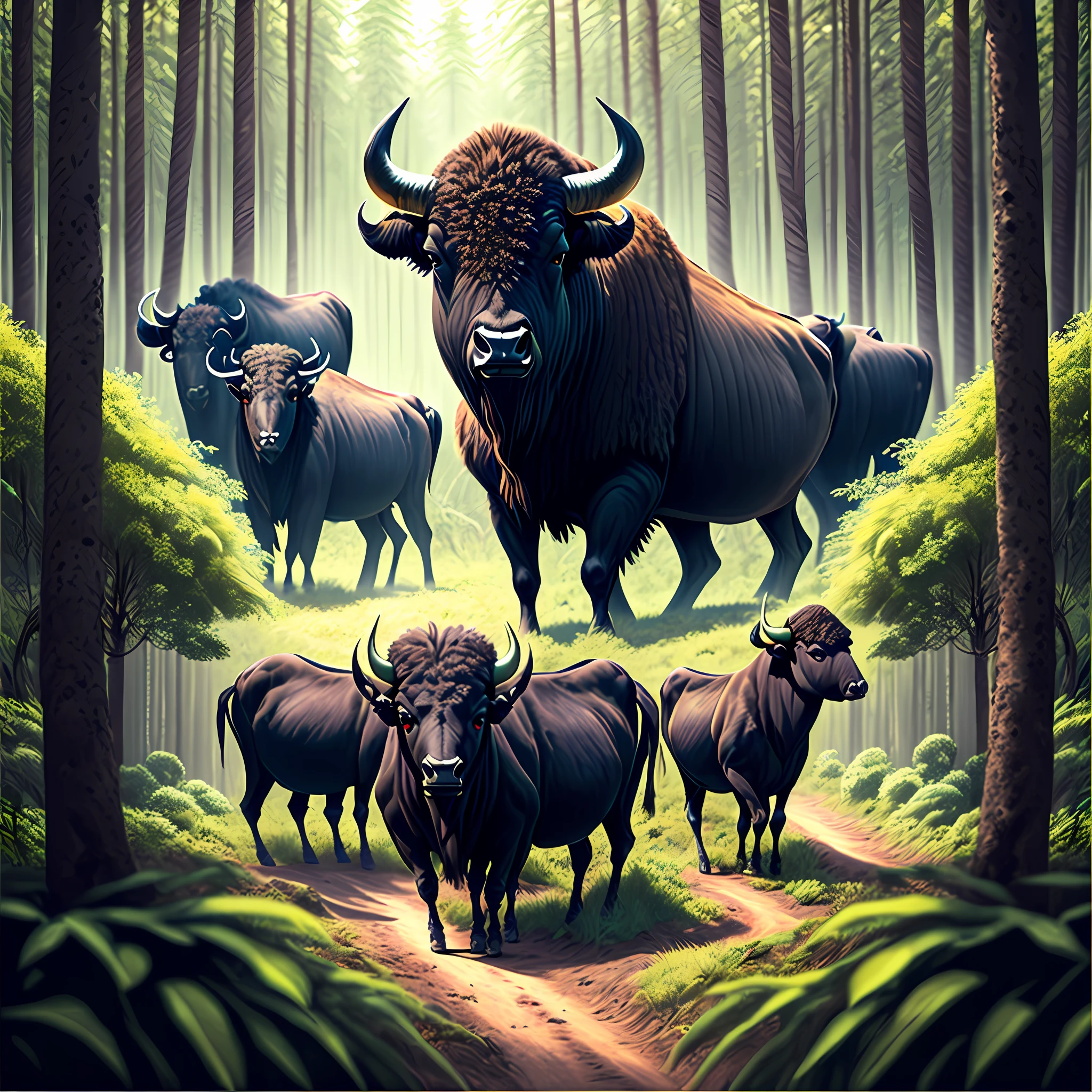 Several buffalo in the forest --auto