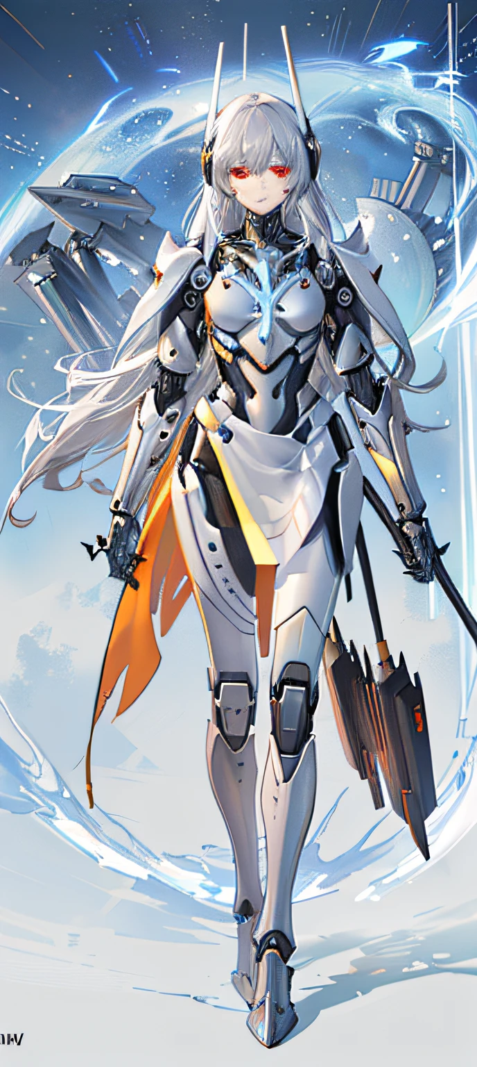 "Heavy cyborg armor, with a rugged aesthetic and futuristic design that resembles a strong mechanical exoskeleton. Dark shades, highlighted edges and details with a slight glow. Emphasize the strength and resilience of the armor, with high-quality materials and visible mechanical components. Emphasize the combination of technology and warfare, with built-in weapons and defense systems. Show the characteristics of the cyborg, such as biomechanical implants, red eyes or indicated circuits. Depict the armor in a futuristic combat environment, with destroyed buildings and smoke effects in the background."