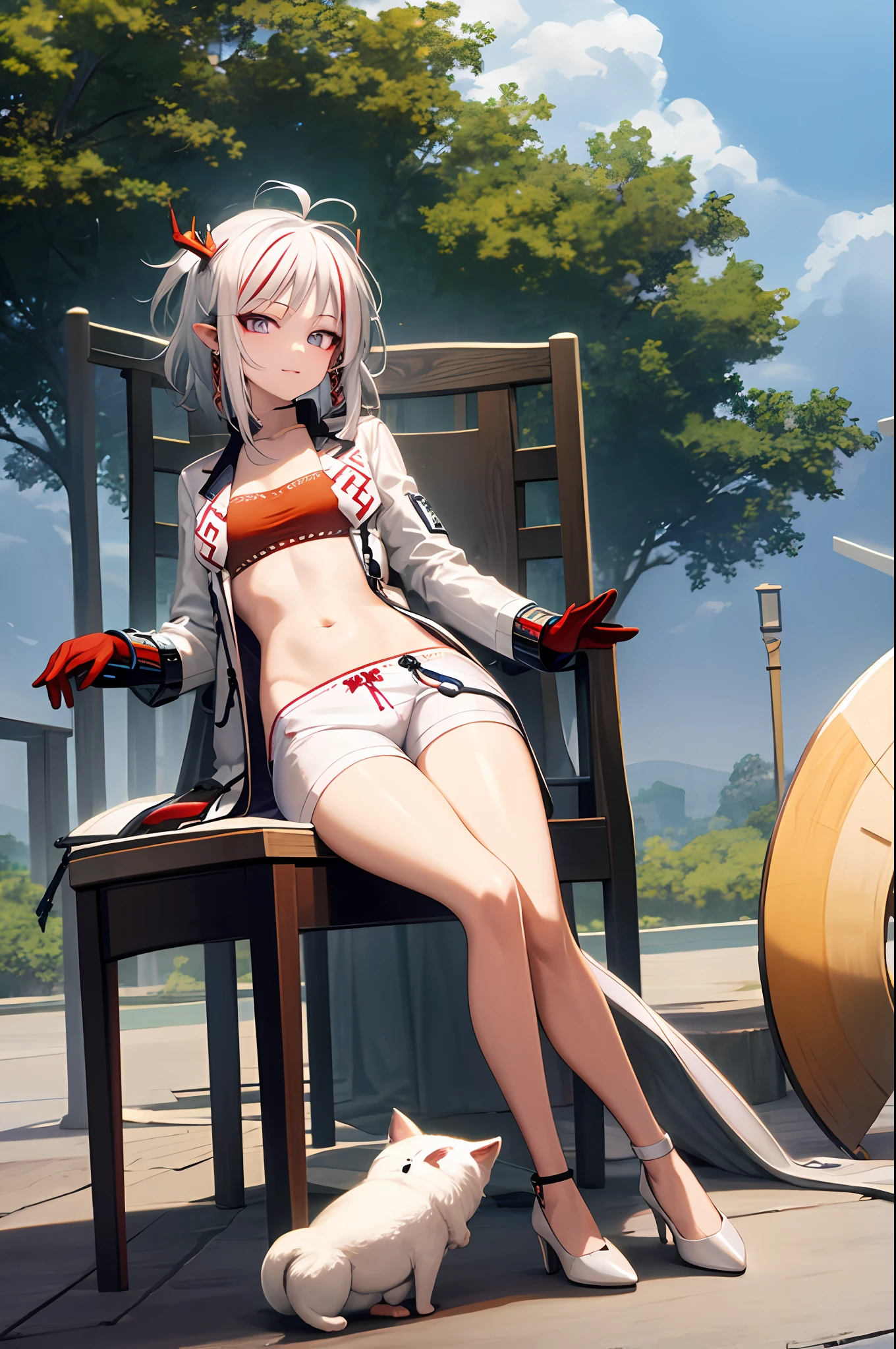 (hyperrealistic), (illustration), (high resolution), (8K), (extremely detailed), (best illustration), (beautiful detailed eyes), (best quality), (ultra-detailed), (masterpiece), (wallpaper), (detailed face), solo 1 girl, white wavy hair, korean, heterochromic eyes, small moles under the eyes, loose white shirt, yoga pants, big breasts, long legs, tight abs, camel toes, dynamic pose