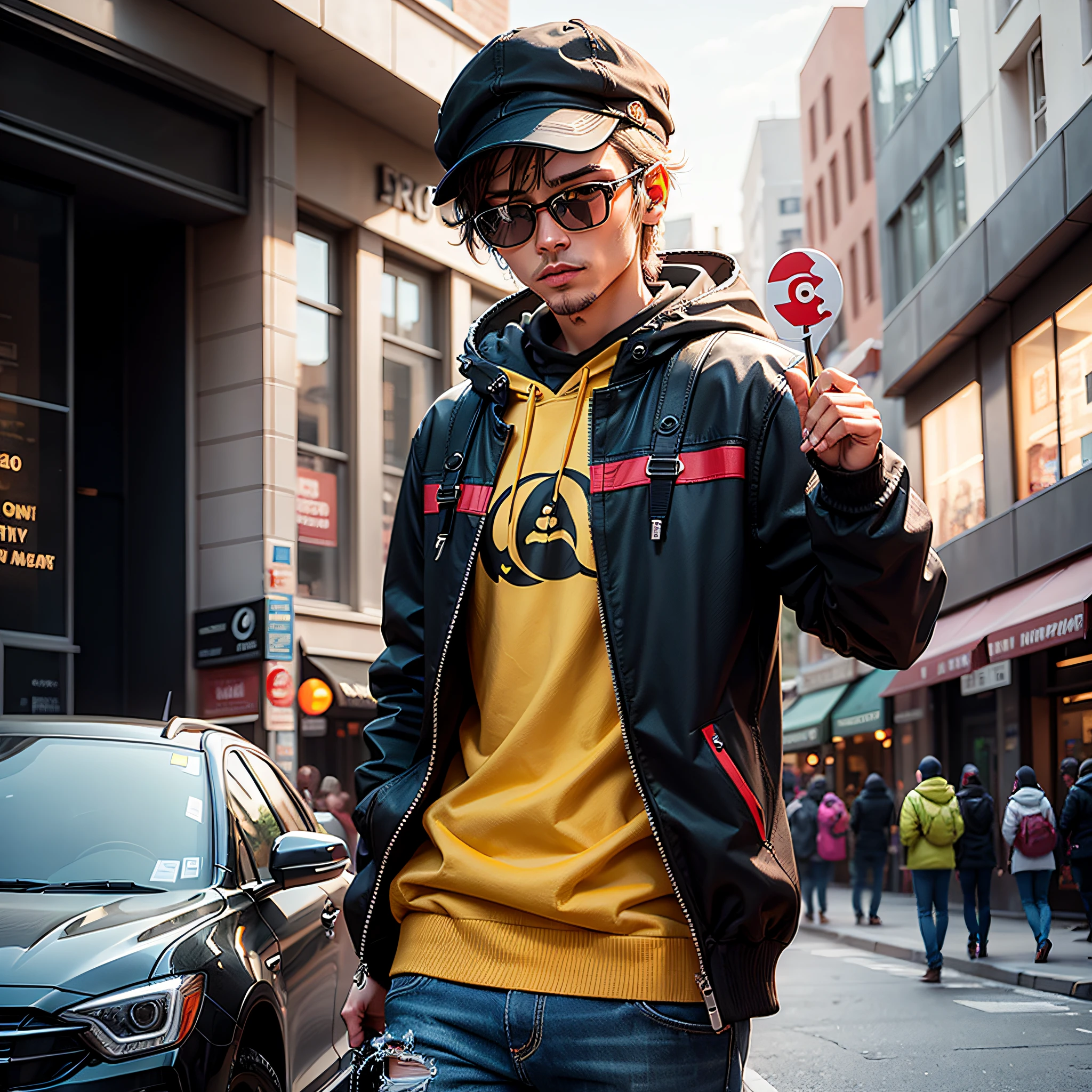 make a person with a black cashaco anonymously make this image in high quality --auto