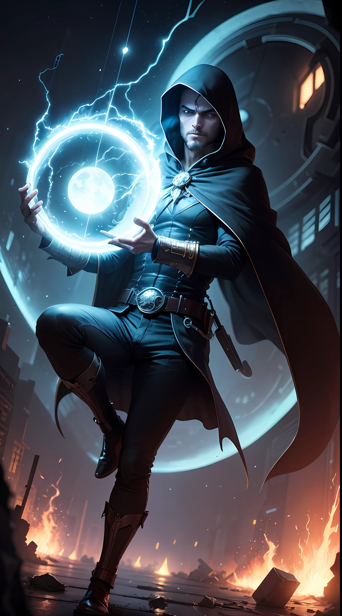 Jonathan Ohnn earned his doctorate at M.I.T., where he was roommates with Quentin Beck.[3] He was a divorced father whose son was named Wyatt.[4] As a scientist working for the Kingpin, Dr. Ohnn was assigned to reproduce the radiation levels of the vigilante Cloak to find a way to artificially mimic his powers. Working late one night, he succeeded, creating a solid black circular portal. In doing so, however, the drain on the city's power became so great, a blackout washed over the city, causing the portal to shimmer and destabilize. Fearful of losing a once in a lifetime opportunity, Ohnn stepped into it; the shock of the transition caused him to pass out. He awoke floating weightlessly in a dimension which he initially assumed was Cloak's dark dimension. He soon realized however that the power shortage caused the portal to send him to a different dimension, a place of half darkness and half light. A seemingly infinite number of portals surrounded him in this place.