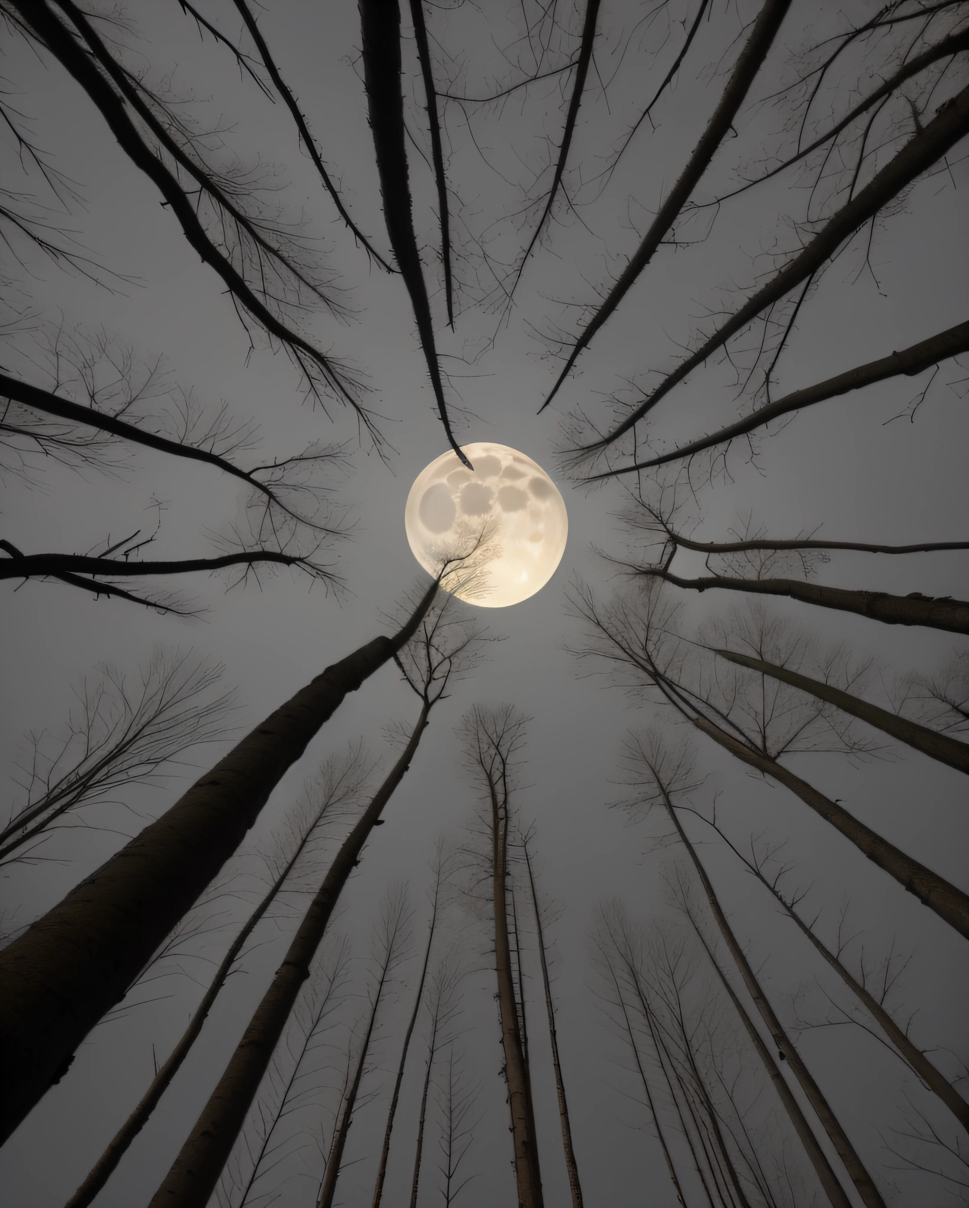 a view of a full moon is seen through the trees, forest and moon, an image of a moonlit forest, moonlit forest, moonlight through trees, eerie moonlight, in front of a full moon, magical moon shines overhead, moonlight through the trees, full moon in the sky overhead, at night with full moon, in a forest at night, dramatic full moon lighting