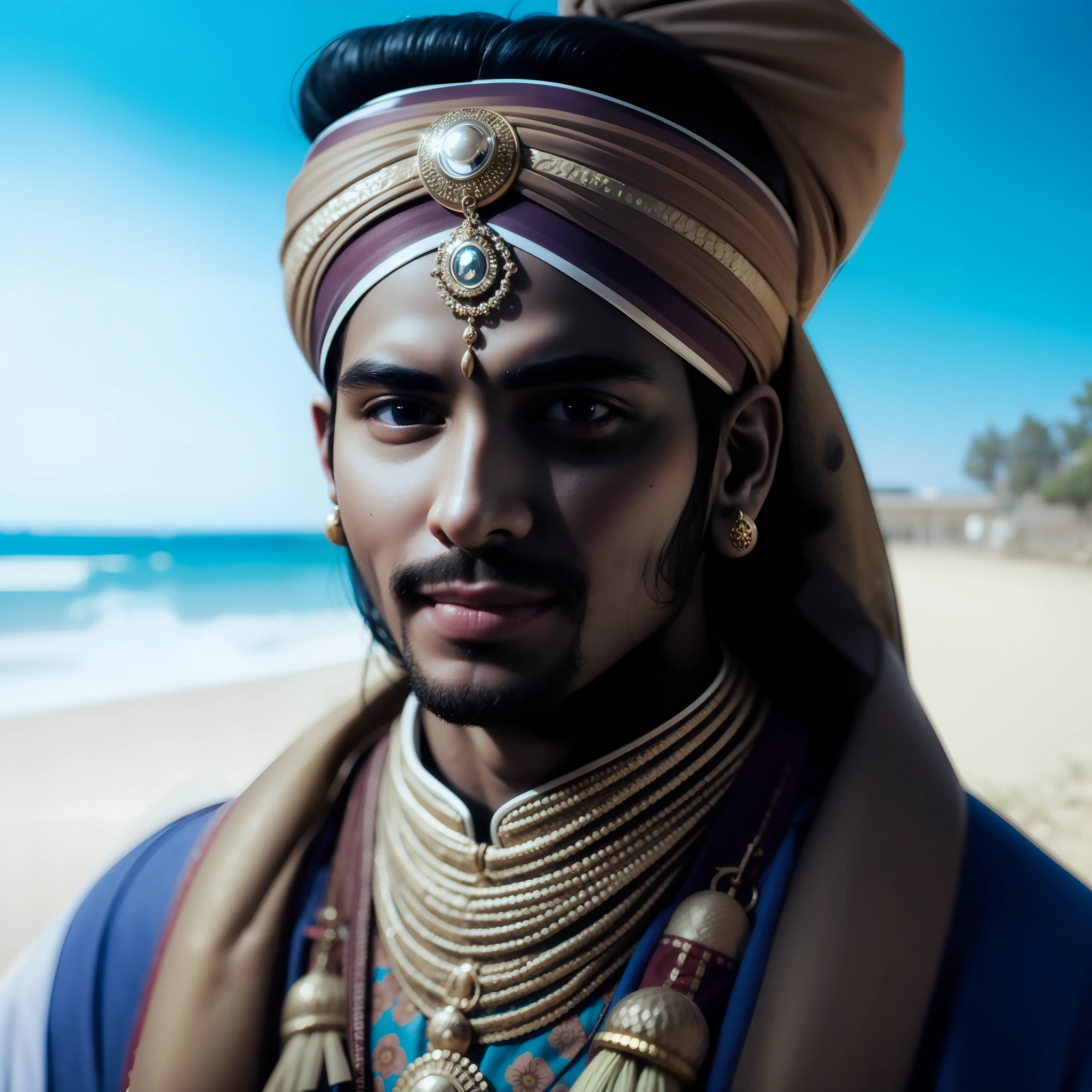 A joyful Hindu man with a bright smile.