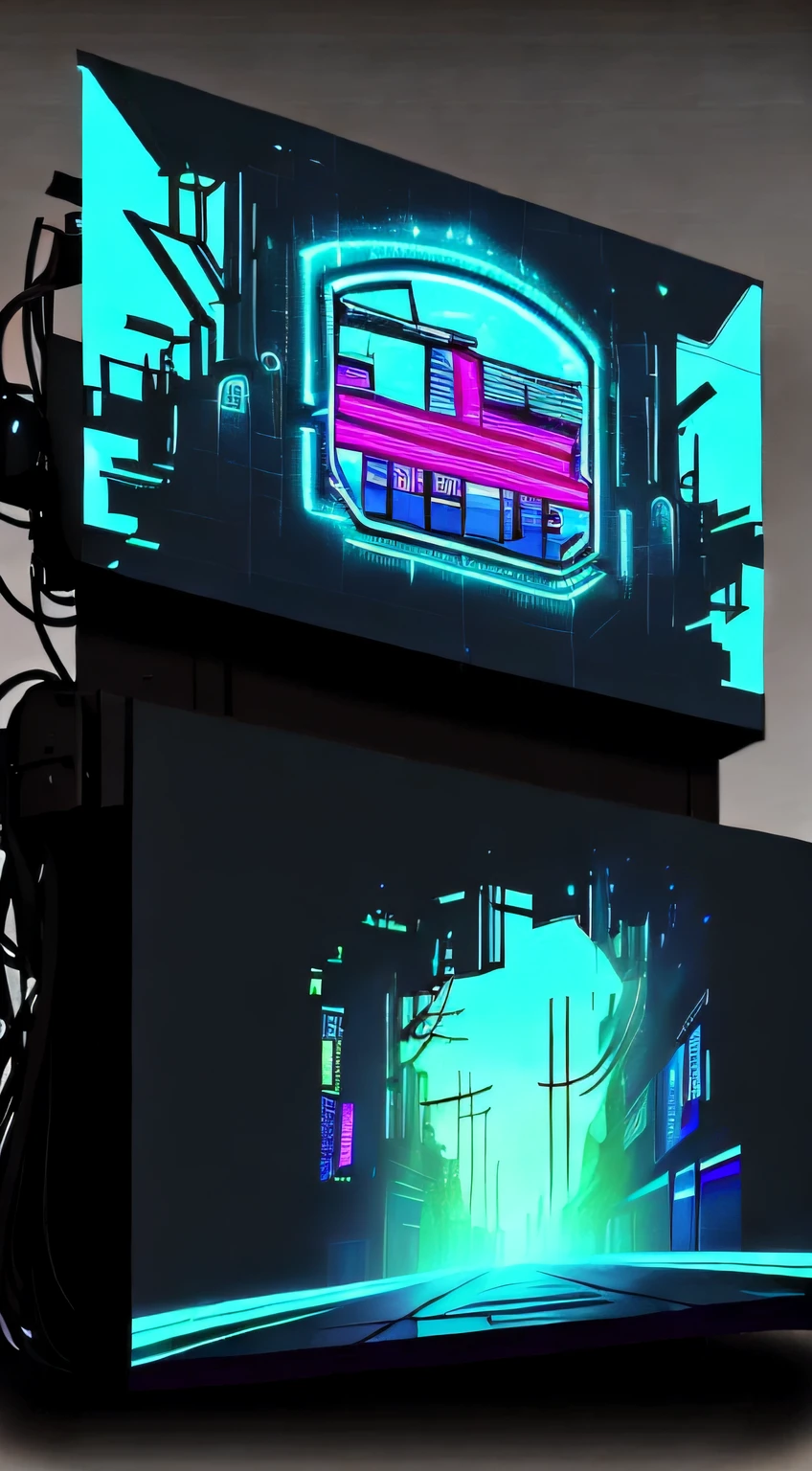 Create for me, in a point of onibos in the middle of the city center with a led screen with advertising as if it were the timesquerl