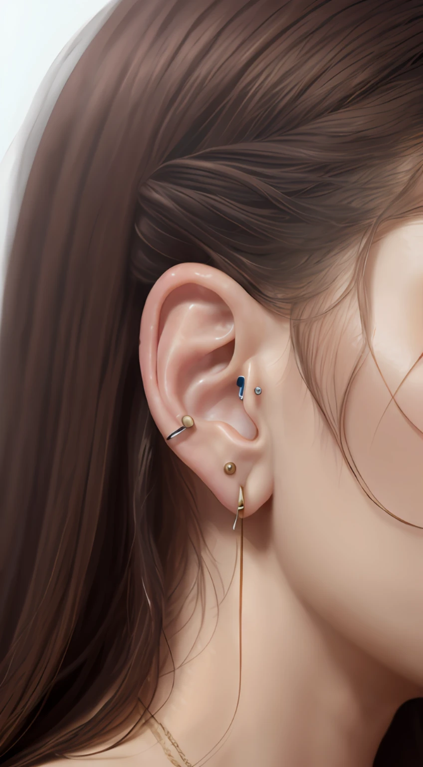 remove all fittings from ear, only clean ear in more closeup with high skin texture
