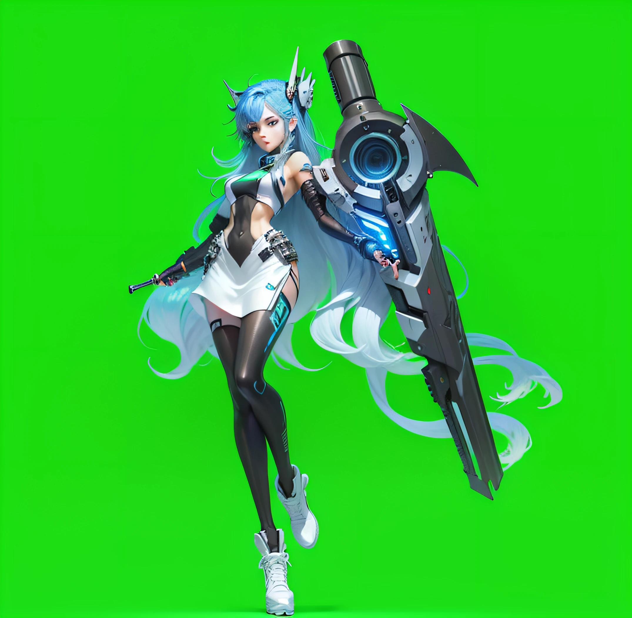 Blue-haired girl, holding a weapon, cyberpunk --auto
