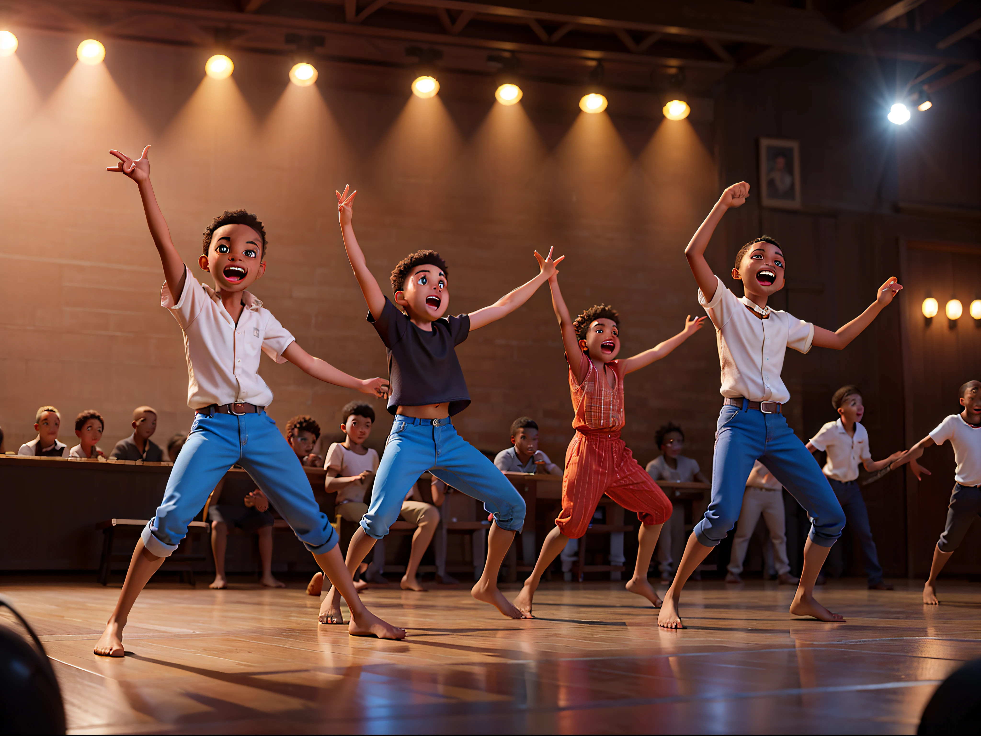 photo RAW, African boys, doing group dancing on stage