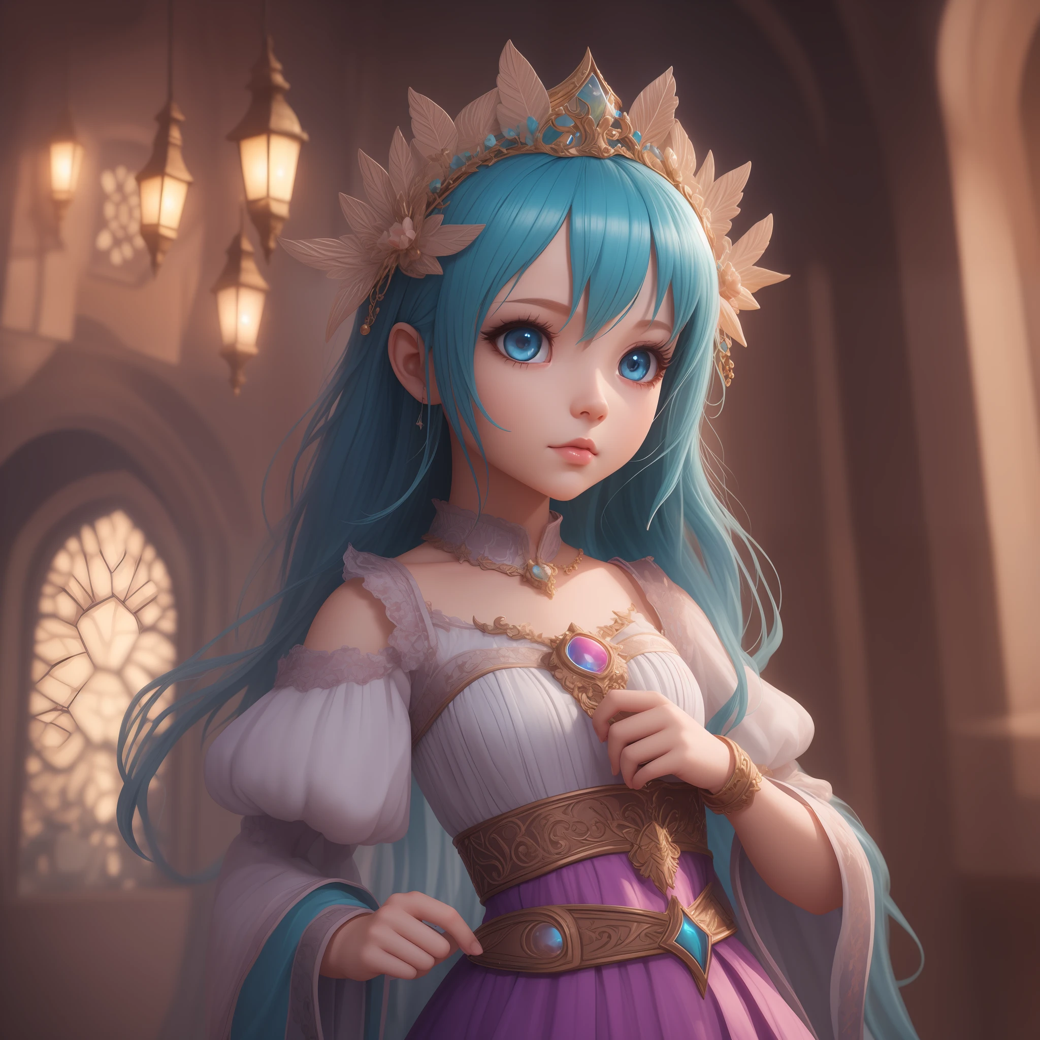 chibi girl, Enchanting, Fairy Tale Fantasy, Matte Painting, vibrant colors, soft and magical lighting, soft and organic textures, dynamic and fun camera angles, ArchViz rendering, 500px, figurine, opalescent colors, interior design, V -Ray render, 4k --ar 1:1