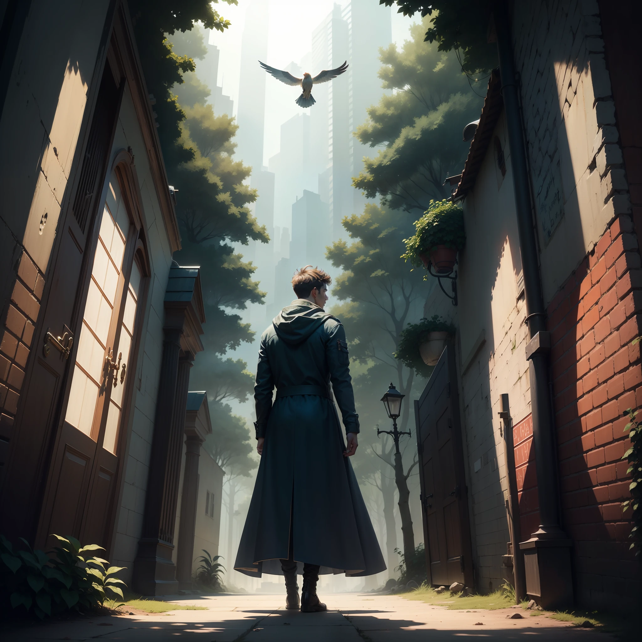 The cover of the book "Awakening from the Shadows" is a work of art that captivates the eyes of readers and evokes the mysterious and intriguing essence of the story. With a deft mix of visual elements, the cover conveys the duality of light and shadow, personifying the protagonist and the hidden world around him.
In the center of the cover, the figure of Luke is depicted in all its aura of mystery. He is standing, his posture upright, emanating a sense of determination and courage. Her dark hair falls gently over her shoulders, framing a youthful face, with a wisdom and depth that go beyond her age. Take a focus on his muscles that are athletic, reflect on the inner journey he is about to embark on.
His attire is carefully detailed, with a battered jacket that symbolizes his humble beginnings and the beginning of his journey as an ordinary individual. In contrast, beams of bright light spring from Luke's hands, radiating a soft, red glow that represents the occult powers that are awakening within him. These rays of light are designed to resemble the wings of a hawk, symbolizing the transformation and evolution that Luke is destined to go through.
Around Lucas, the huge modern city of fluxus emerges spectacularly. The dark stones form the path that leads to the revelation, while the complex symbol in the center shines in a combination of colors: warm shades of gold and amber representing the light, and cool shades of blue and violet symbolizing the shadows. The symbol is intricate and hypnotic, inviting the reader to unravel its hidden meanings.
Behind Lucas and the city, has some shadows in human shape, a total of 12, all with eyes of different colors, only the shadow of them appears, instead of normal houses around it, has modern and large houses