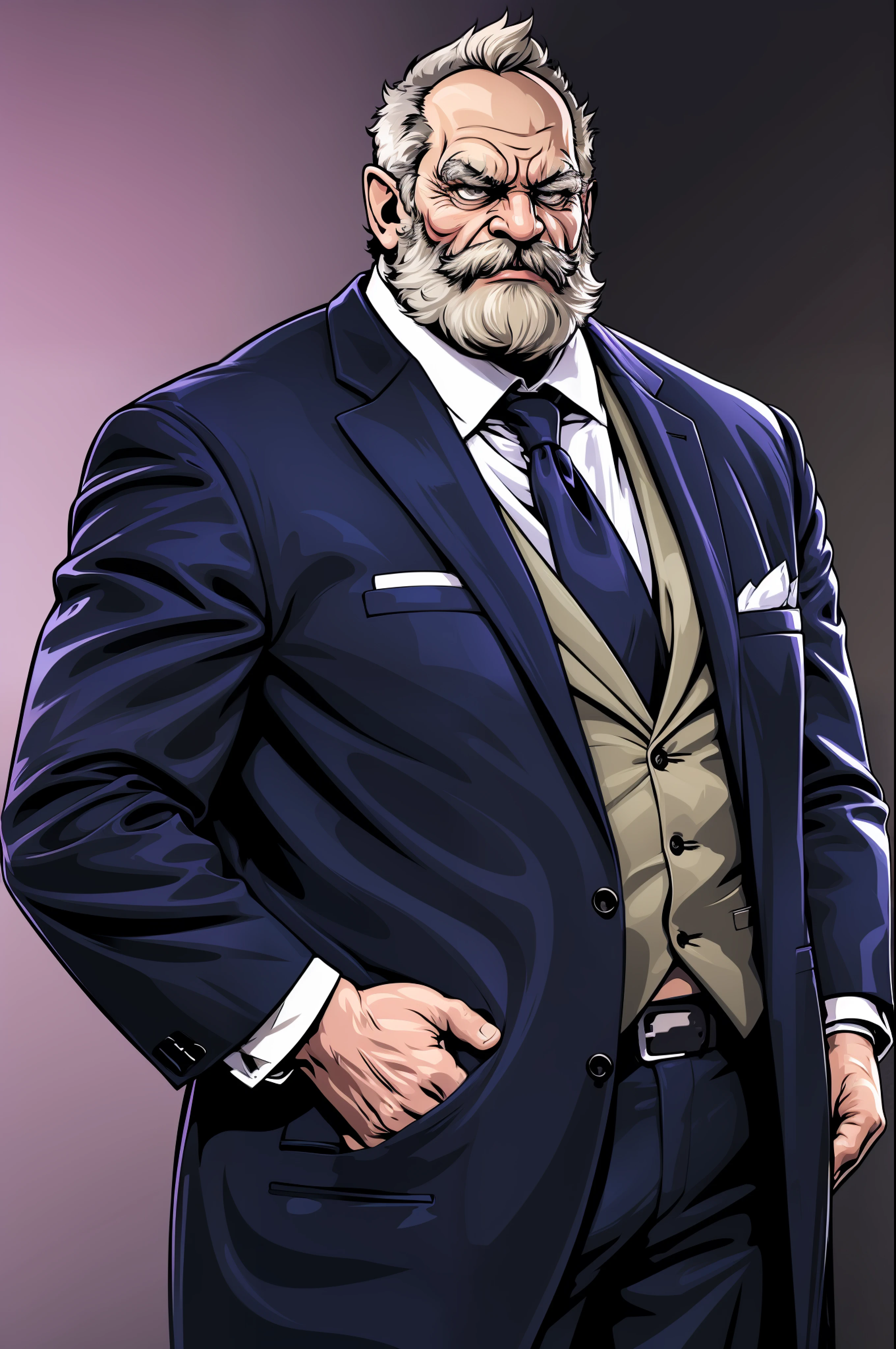 a muscular old man wearing suits