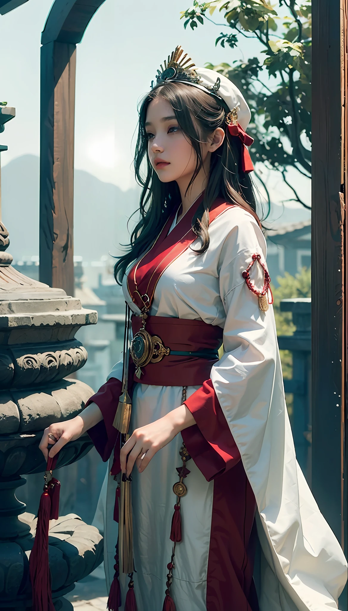 (1girl:1.3),solo,__body-parts__,
official art, unity 8k wallpaper, ultra detailed, beautiful and aesthetic, beautiful, masterpiece, best quality,Fantastical Atmosphere, Calming Palette, Tranquil Mood, Soft Shading,
Miko priestess, charm spell, talisman familiar, shrine maiden duties,