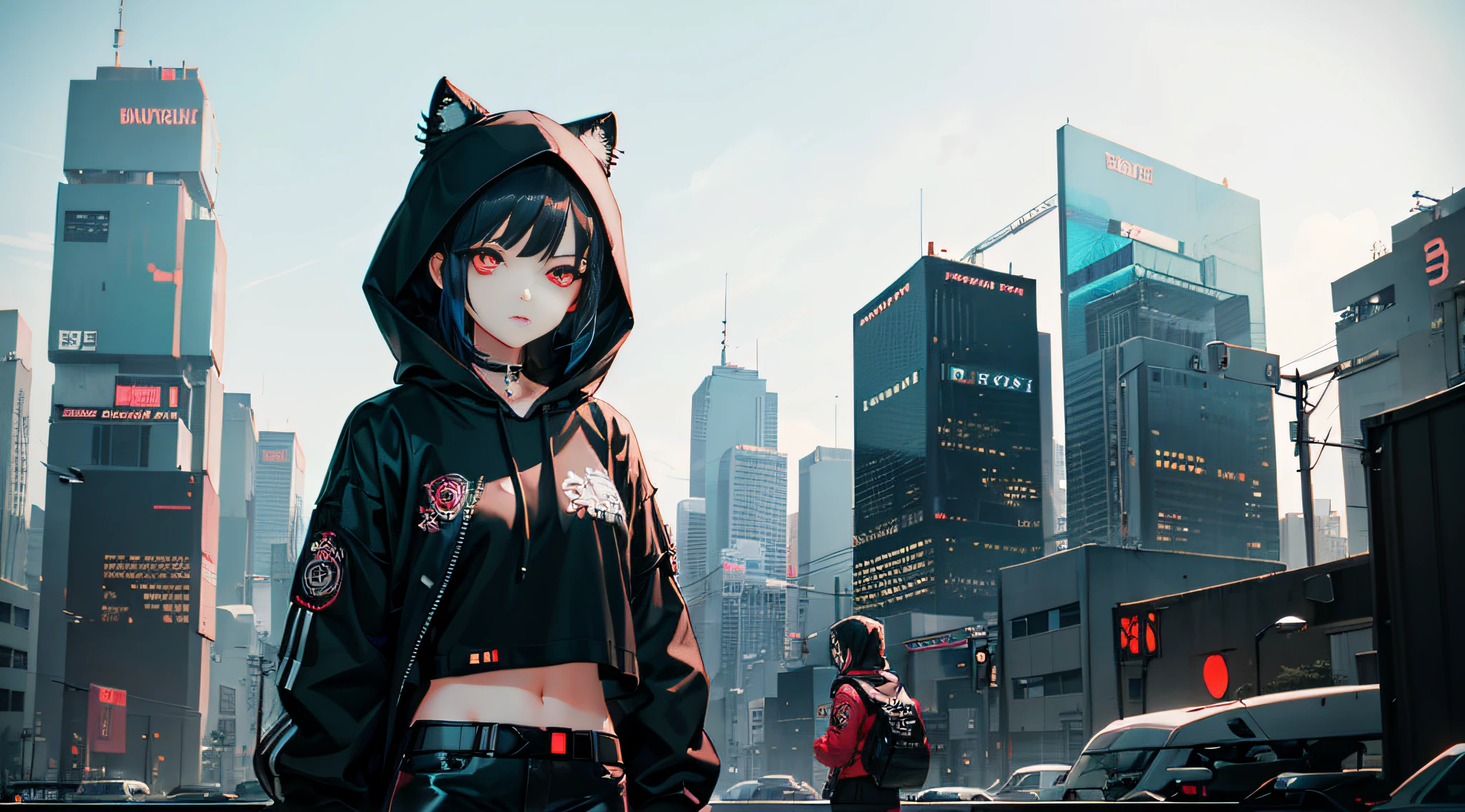 anime girl with glowing eyes and black hair in a city, anime cyberpunk art, cyberpunk anime girl, digital cyberpunk anime art, female cyberpunk anime girl, cyberpunk anime art, digital cyberpunk - anime art, cyberpunk anime girl mech, anime cyberpunk, modern cyberpunk anime, cyberpunk art style, anime style 4 k, cyberpunk themed art, cyberpunk anime girl in hoodie