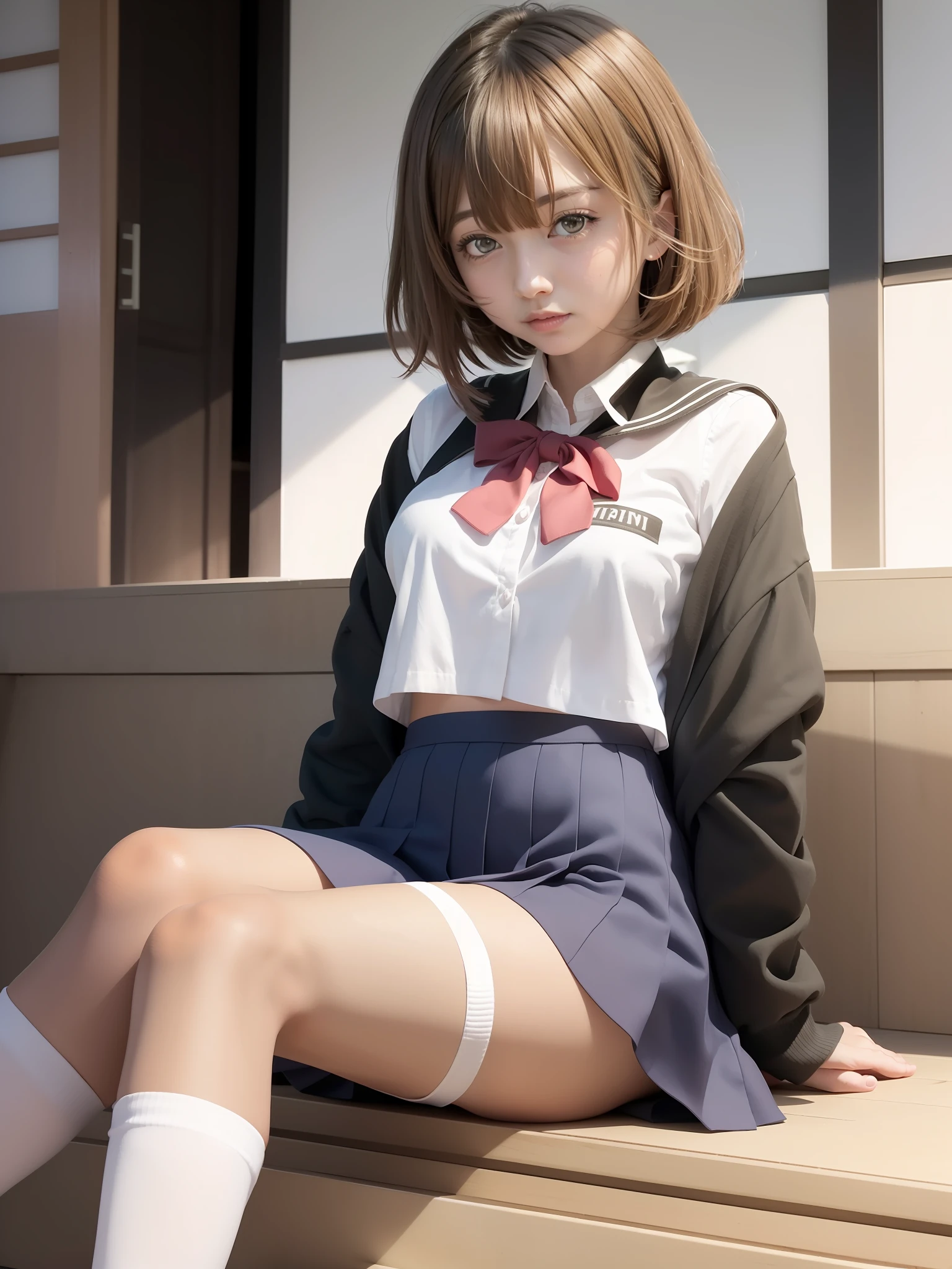 anime girl sitting on steps with her legs crossed, anime moe artstyle, a hyperrealistic schoolgirl, smooth anime cg art, kantai collection style, hyperrealistic schoolgirl, seductive anime girl, realistic schoolgirl, fubuki, beautiful anime high school girl, anime. soft lighting, anime visual of a cute girl, young anime girl, school girl, casual pose