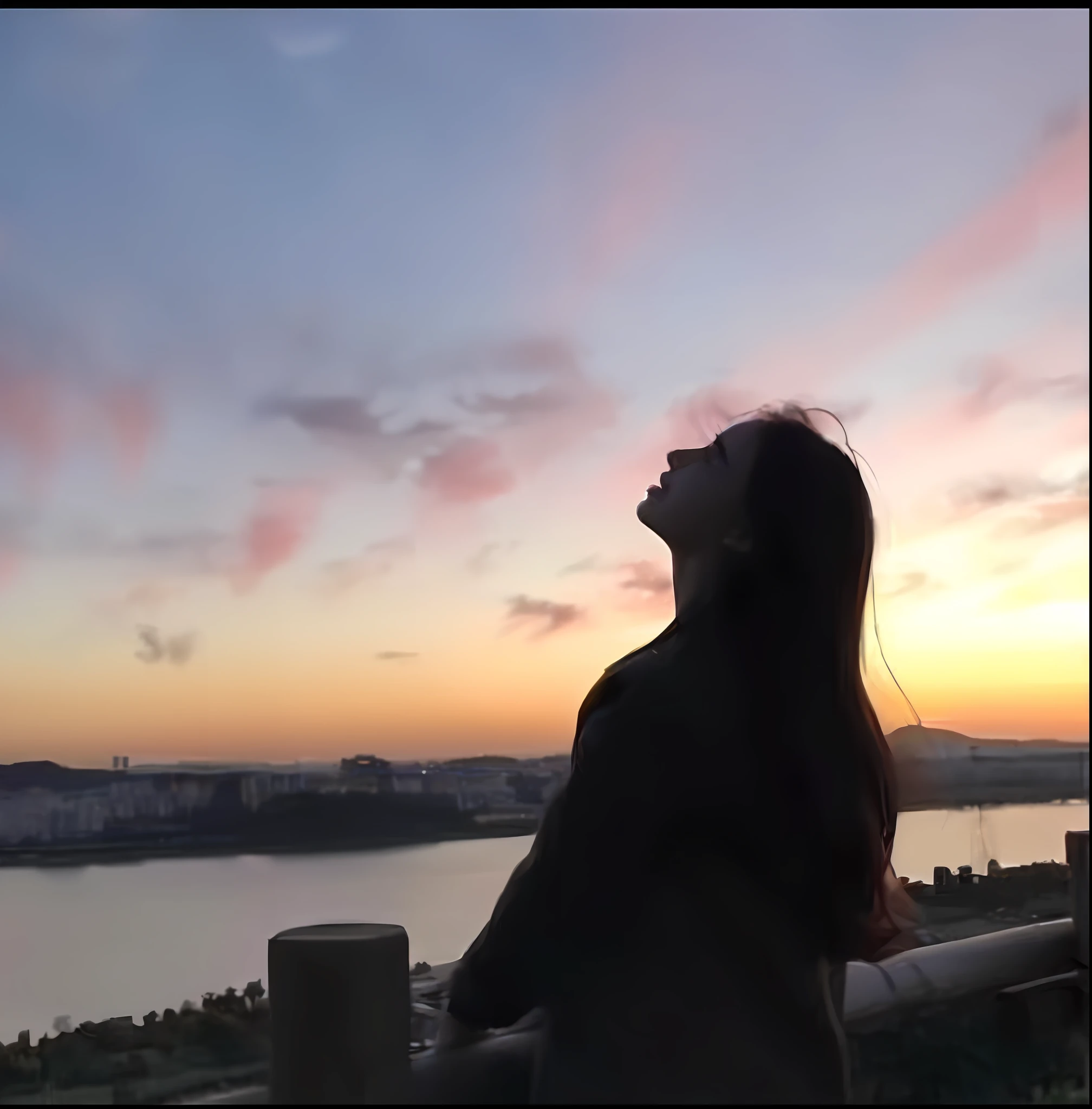 arafed woman looking at the sunset over a body of water, with sunset, with a sunset, girl watching sunset, at a beautiful sunset, during a sunset, during sunset, looking at sunset, watching the sun set. anime, at the sunset, in the sunset, watching the sunset, looking out at a sunset, during sunrise, sunset view, profile image