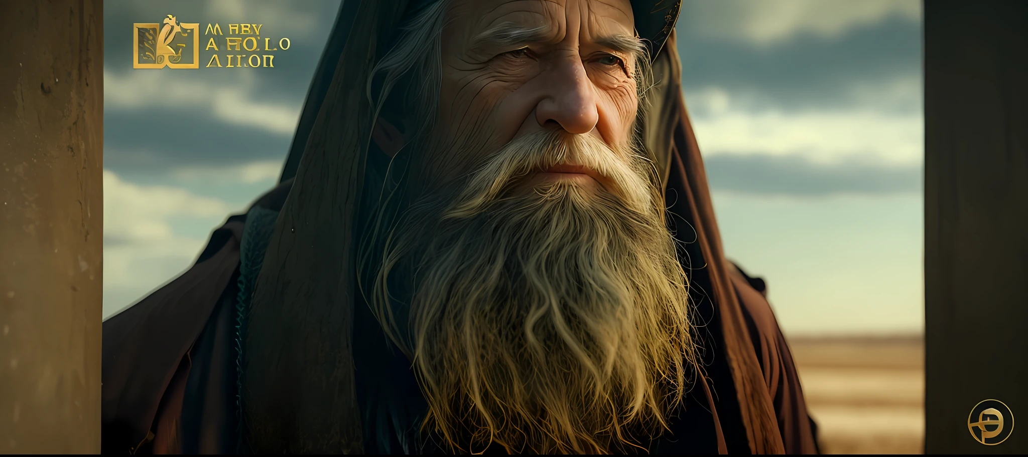 a close up of a man with a long beard and a hat, wise old man, 2 0 2 1 cinematic 4 k framegrab, cinematic shot epic portraits, epic cinematic shot, an ancient male bearded face, an old man, gandalf from lord of the rings, holy man looking at ground, highly detailed vfx portrait, portrait of bedouin d&d