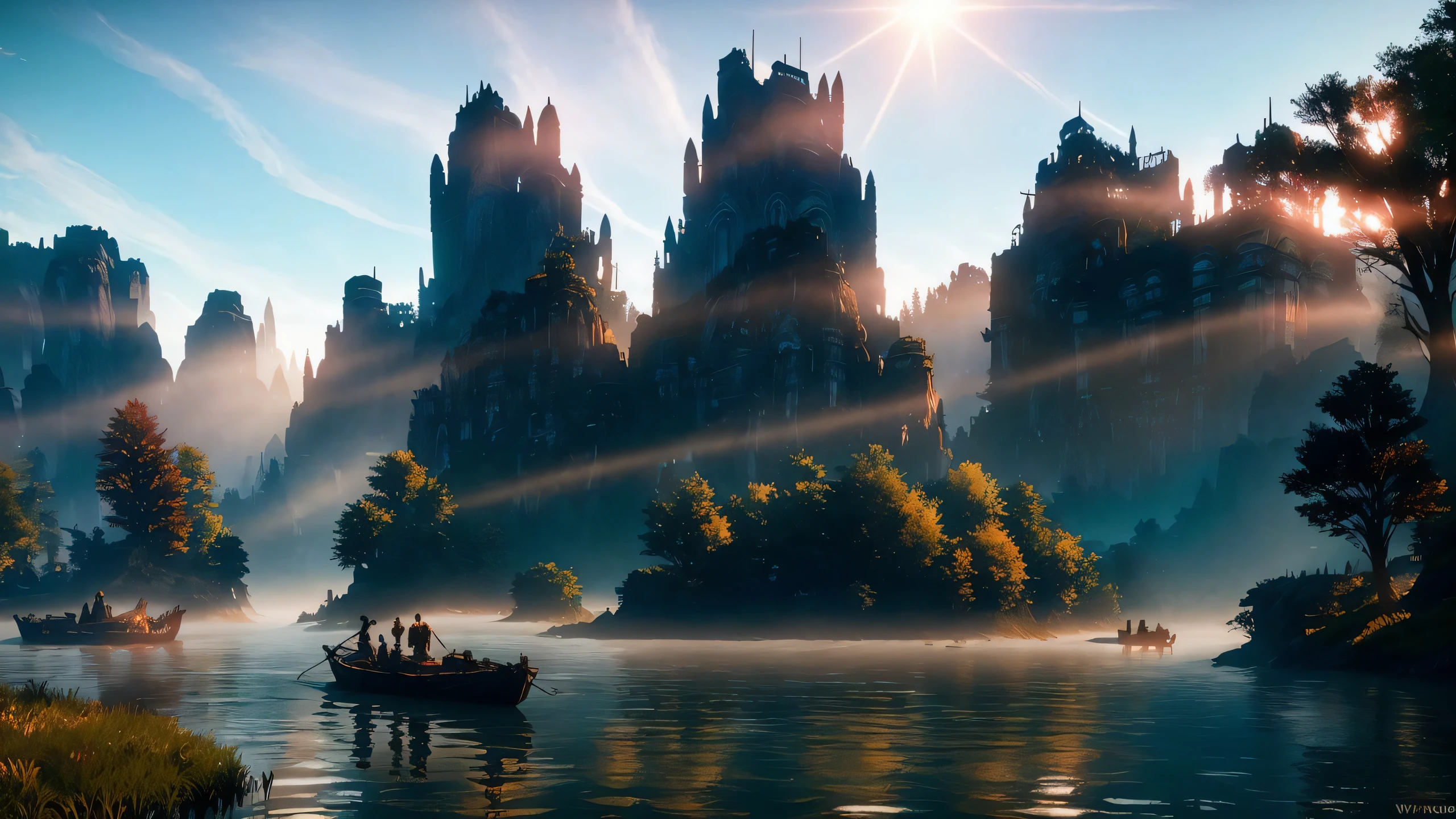 fantasy setting, romantic lighting, foggy, misty, sunbeam, godrays, volumetric lighting, raytracing, particles
horizon zero dawn god of war ghibli anime dark fantasy apocalypse pixar dreamworks witcher
lotr
huge boat floating down river