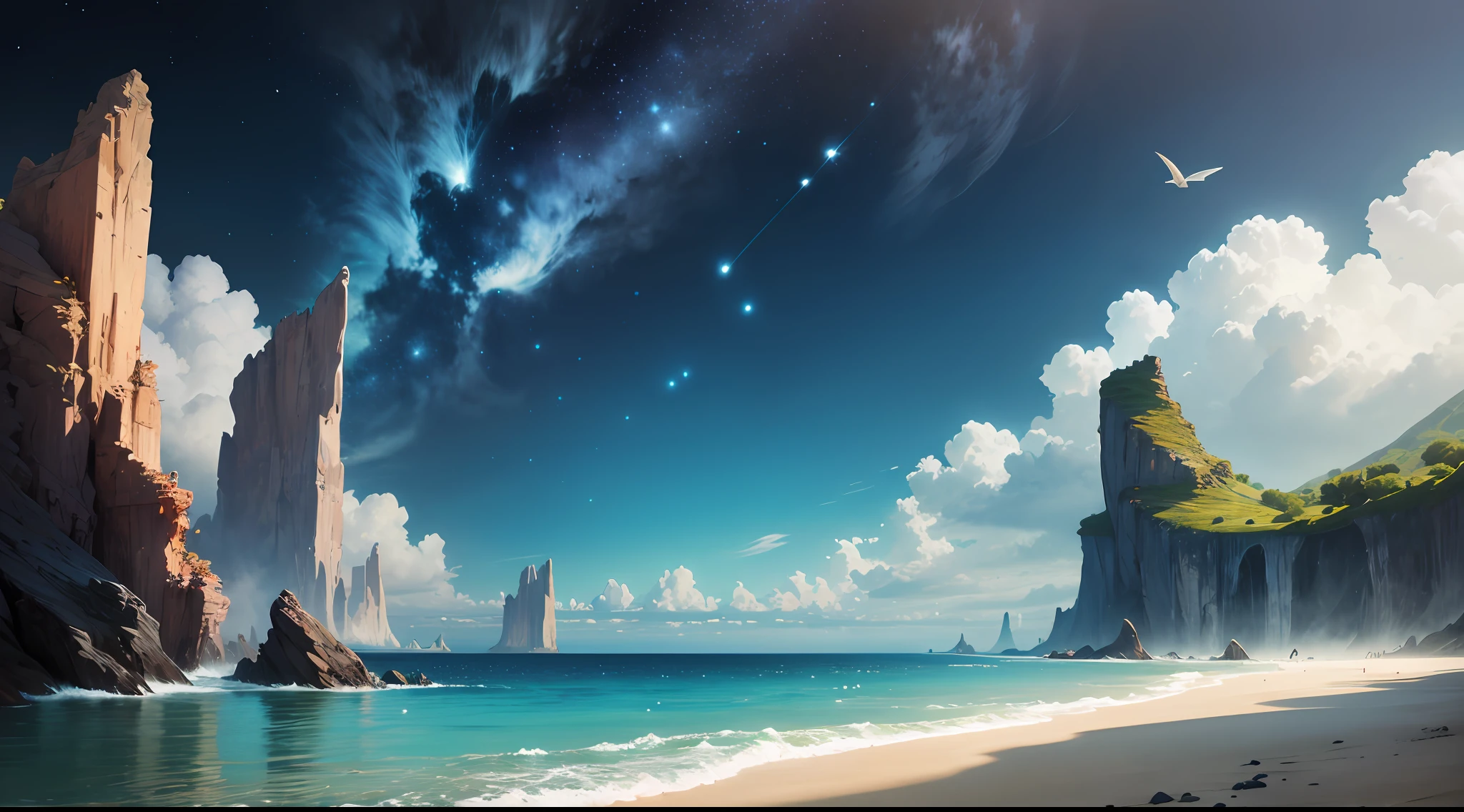 Landscape with part of the universe nature of the sea skies with marine animals land animals and animals of the sky and humans --auto